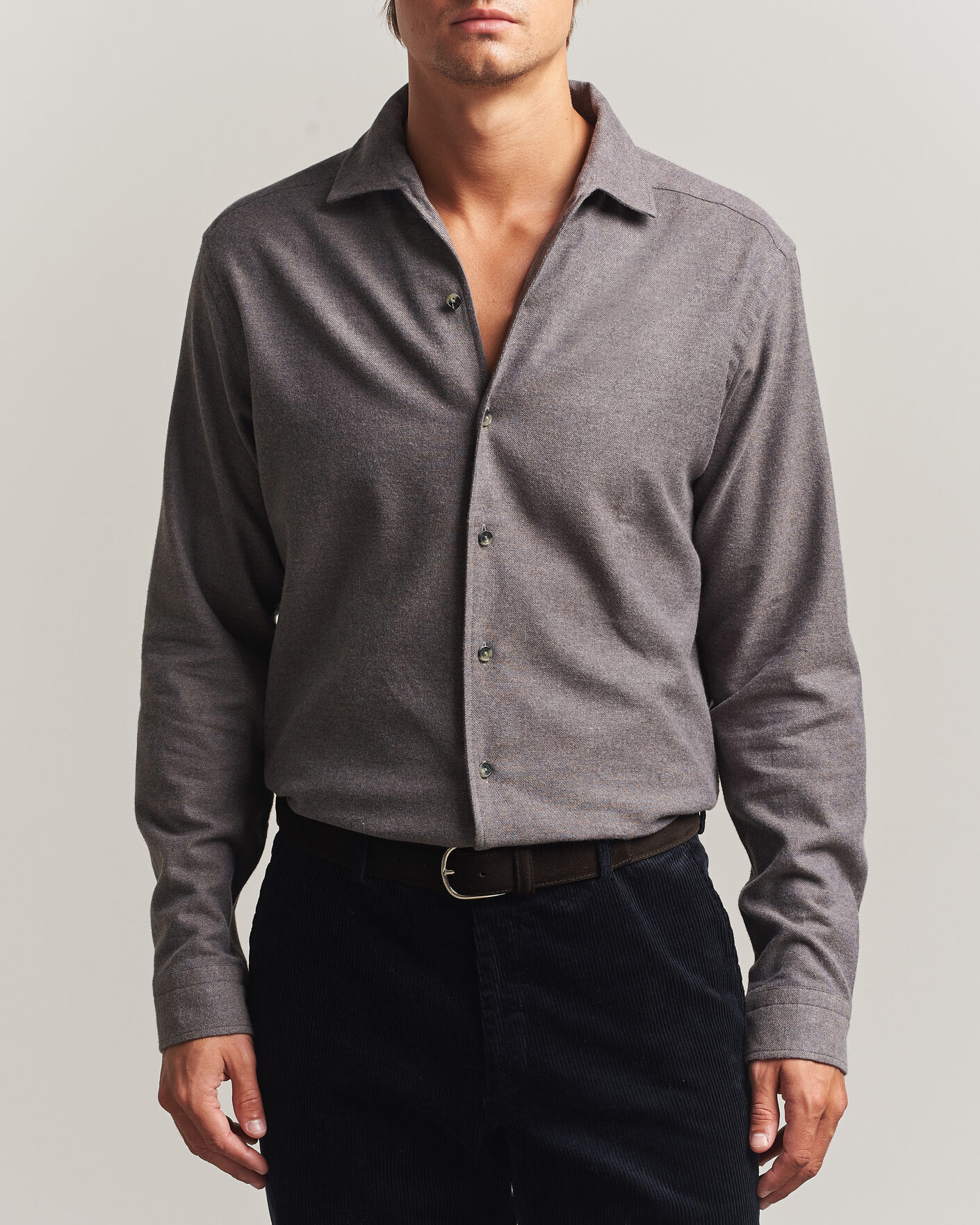 Herren | Hemden | Eton | Casual Fit One Piece Collar Flannel Shirt Dark Brown