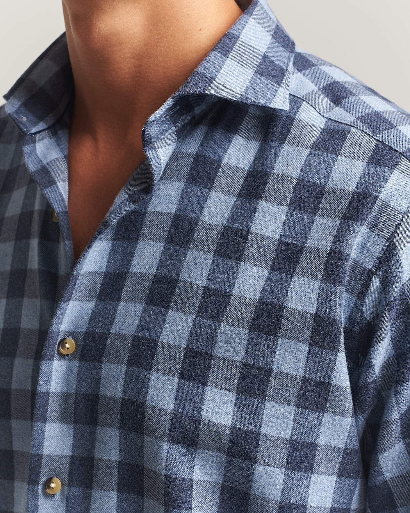 Herren | Hemden | Eton | Casual Fit Checked Flannel Shirt Mid Blue