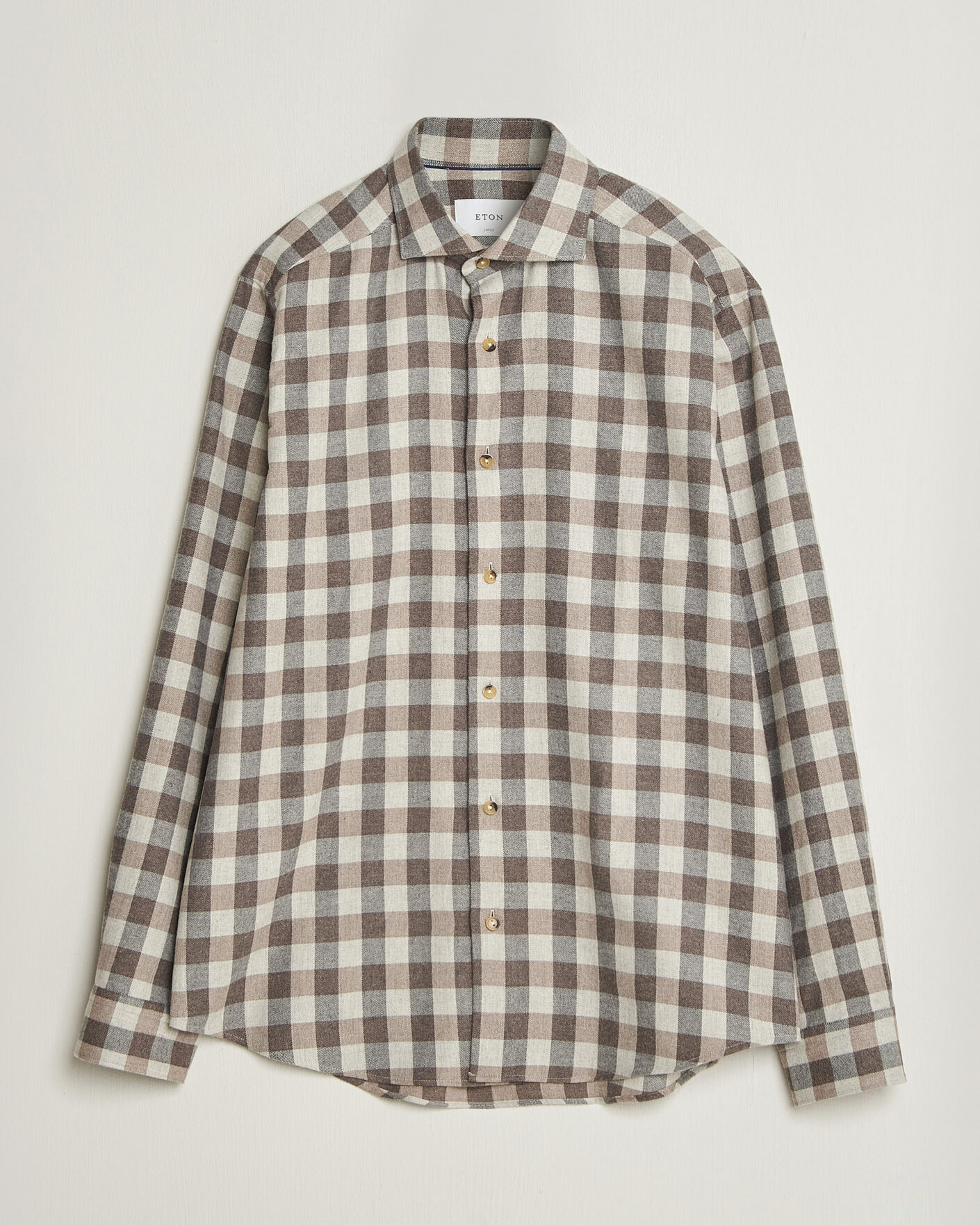 Herren | Hemden | Eton | Casual Fit Checked Flannel Shirt Beige