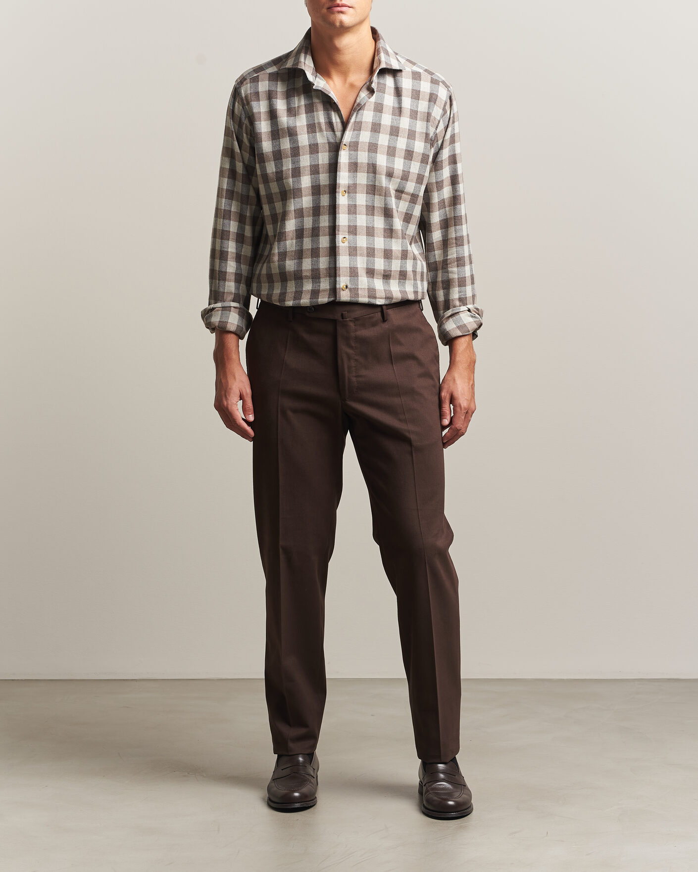 Herren | Hemden | Eton | Casual Fit Checked Flannel Shirt Beige