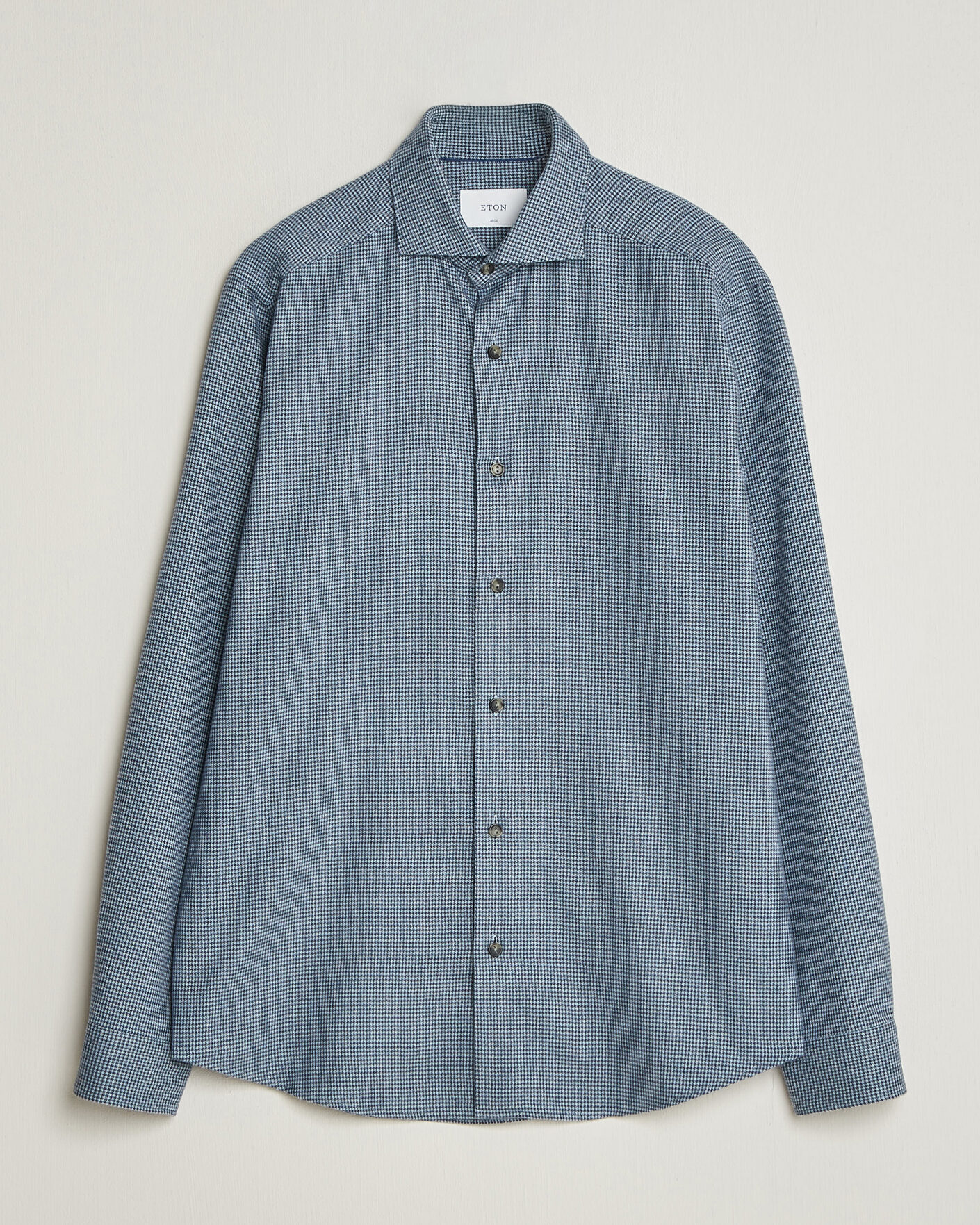 Herren | Hemden | Eton | Casual Fit Houndstooth Flannel Shirt Mid Blue