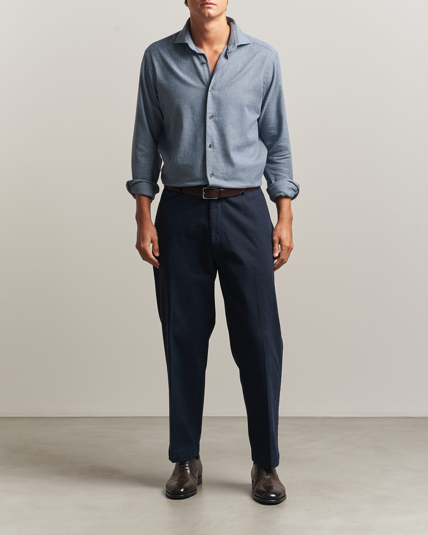 Herren | Hemden | Eton | Casual Fit Houndstooth Flannel Shirt Mid Blue