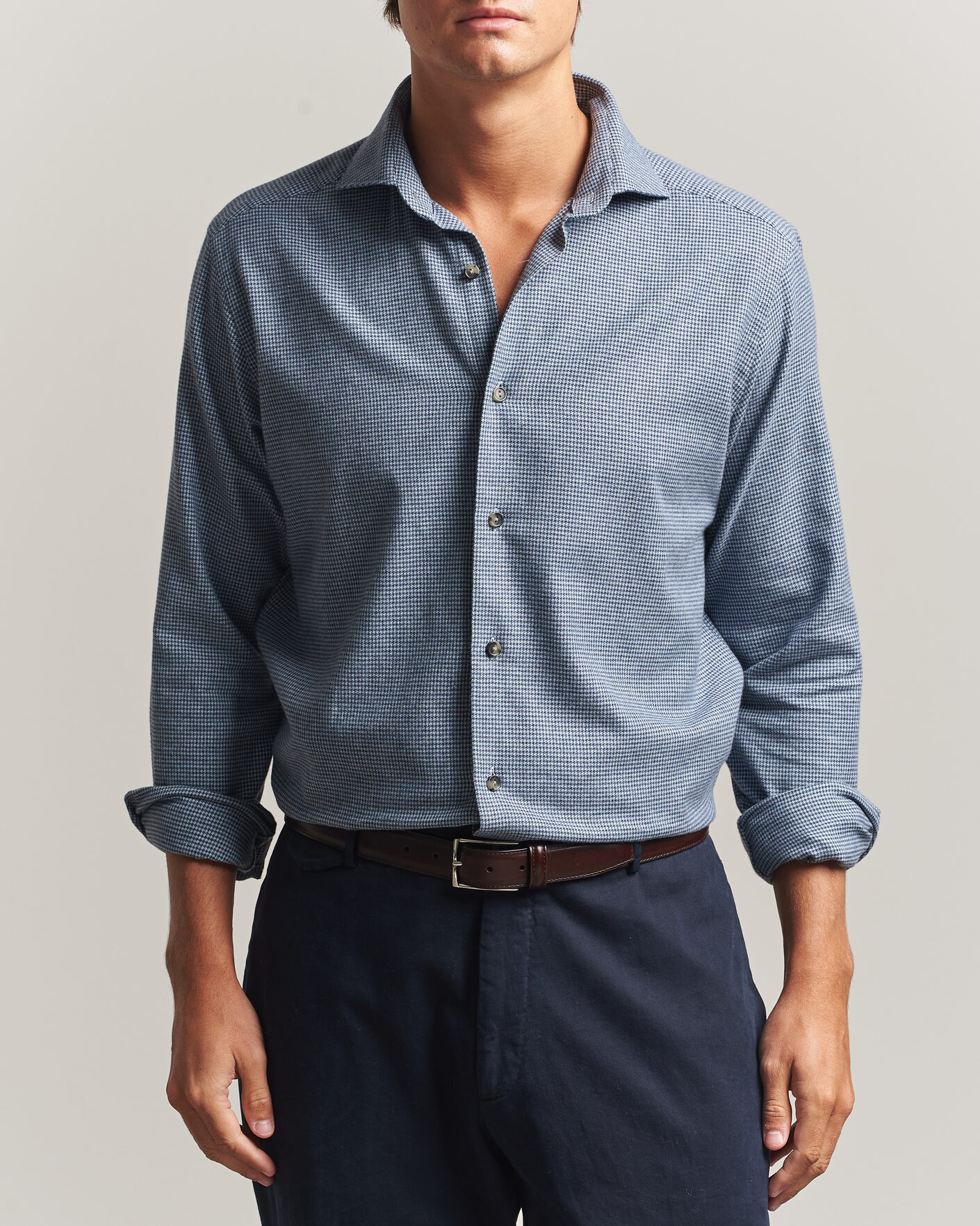 Herren | Hemden | Eton | Casual Fit Houndstooth Flannel Shirt Mid Blue