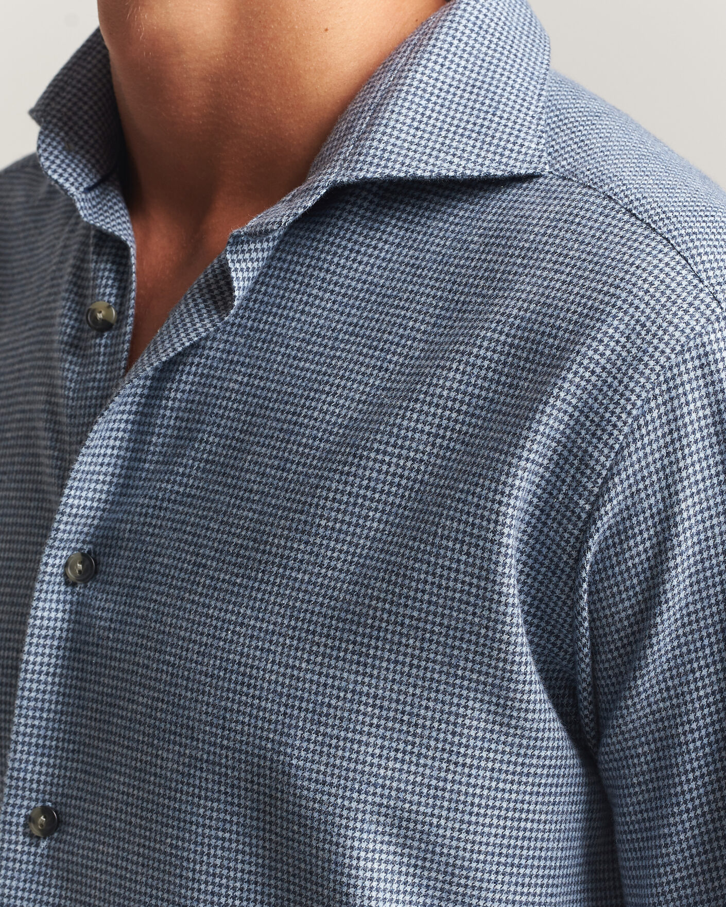 Herren | Hemden | Eton | Casual Fit Houndstooth Flannel Shirt Mid Blue