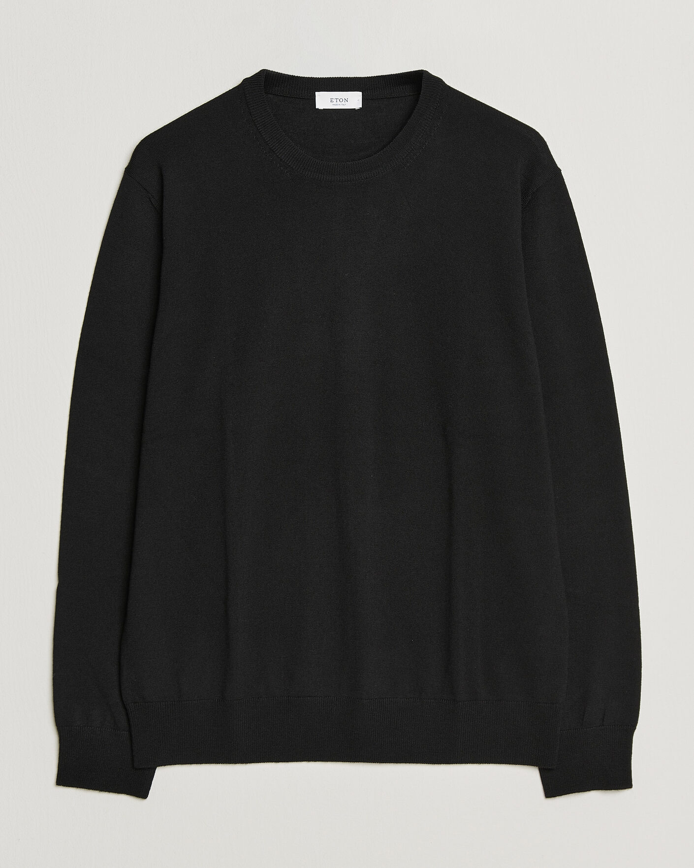 Herren | Pullover | Eton | Merino Wool Knitted Crew Neck Black