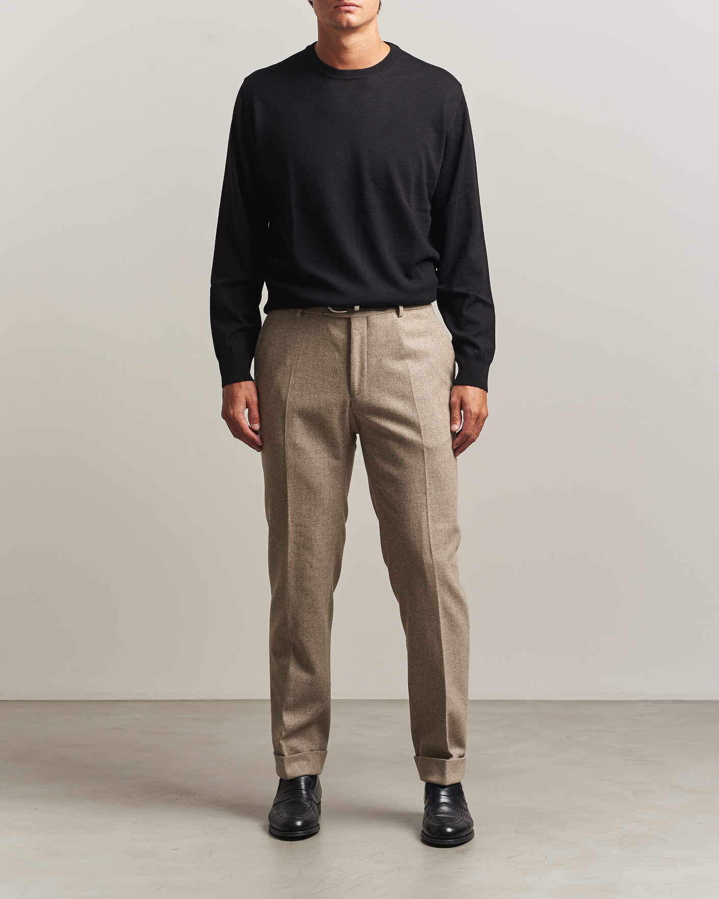 Herren | Pullover | Eton | Merino Wool Knitted Crew Neck Black
