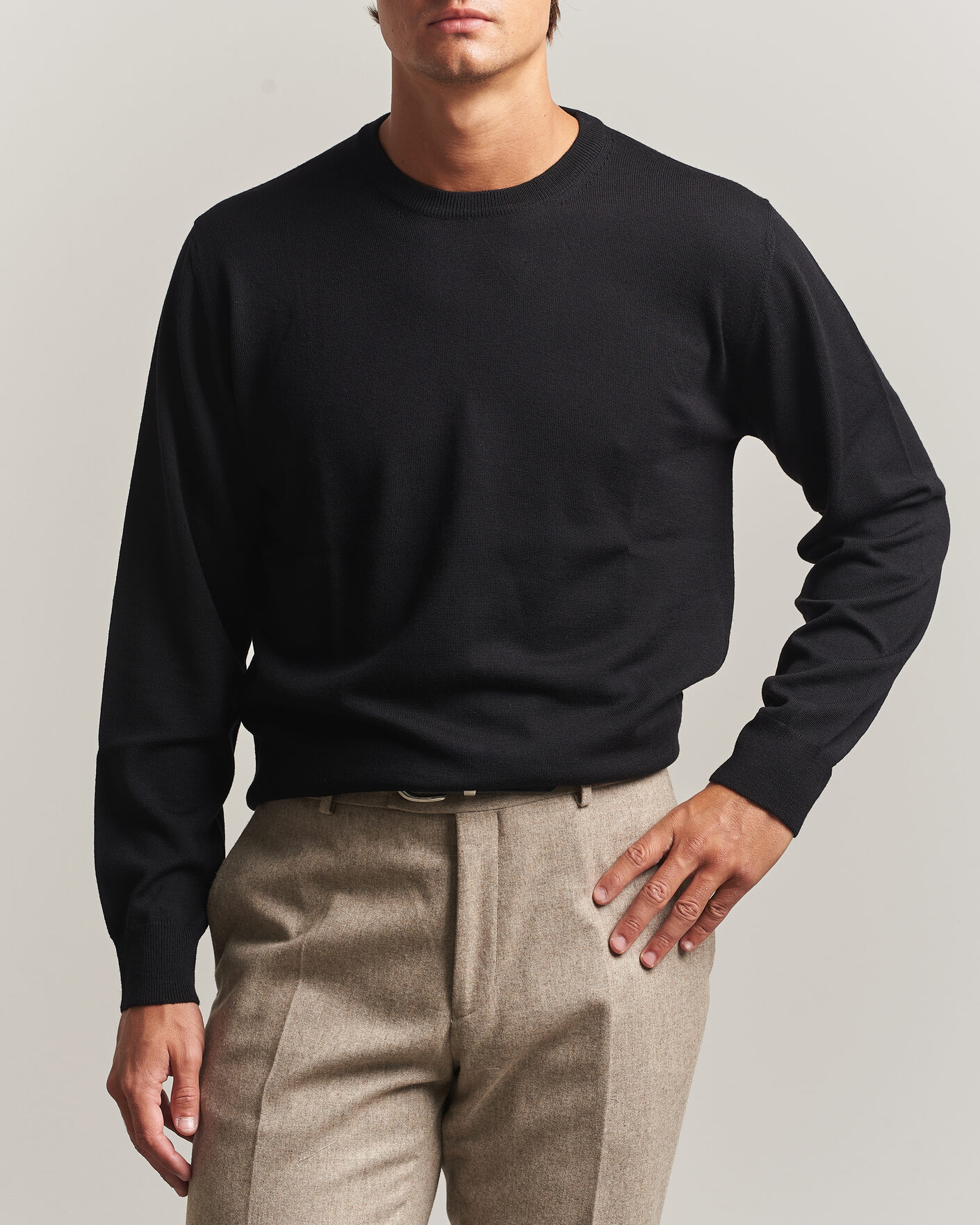 Herren | Pullover | Eton | Merino Wool Knitted Crew Neck Black