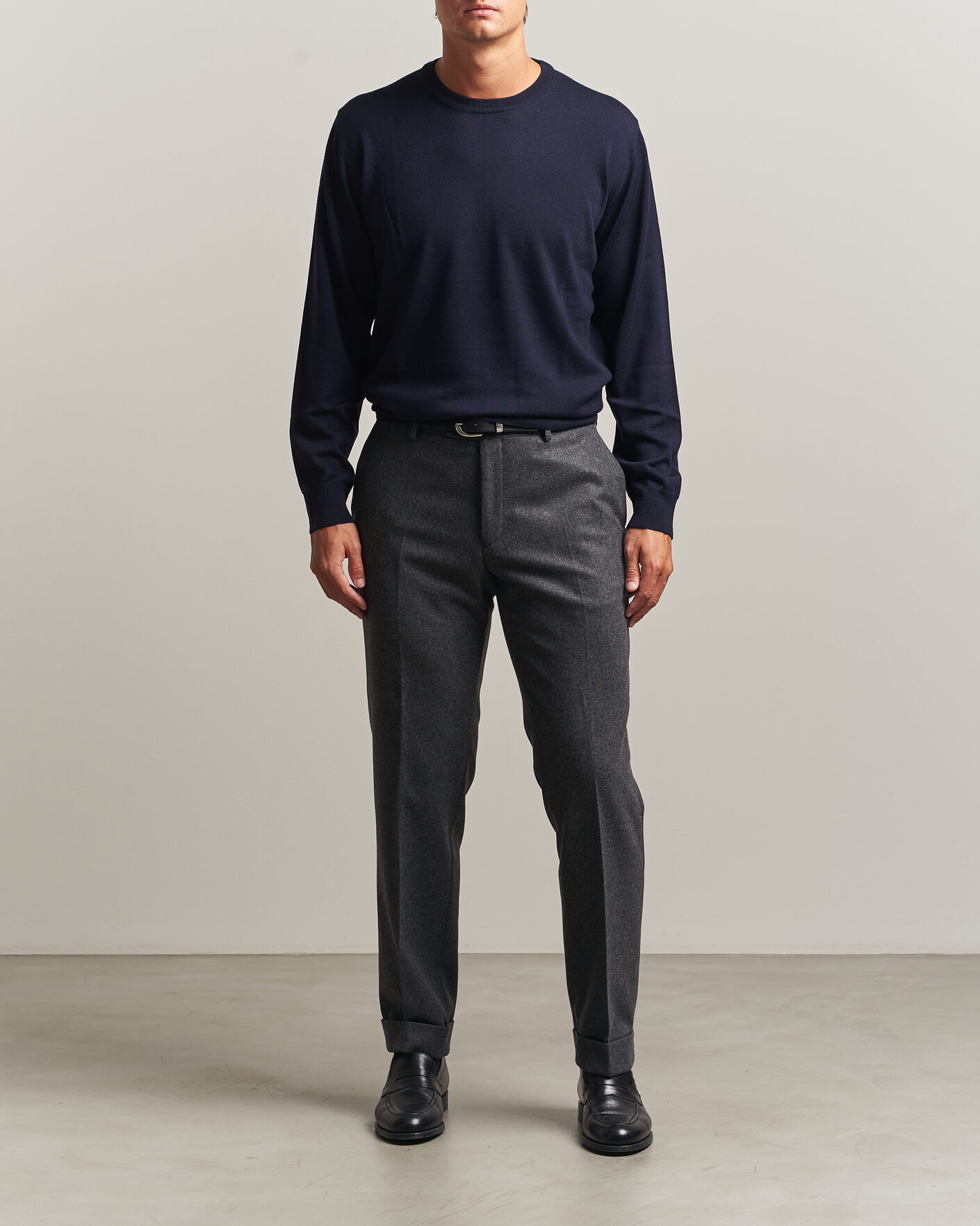 Herren | Pullover | Eton | Merino Wool Knitted Crew Neck Navy Blue