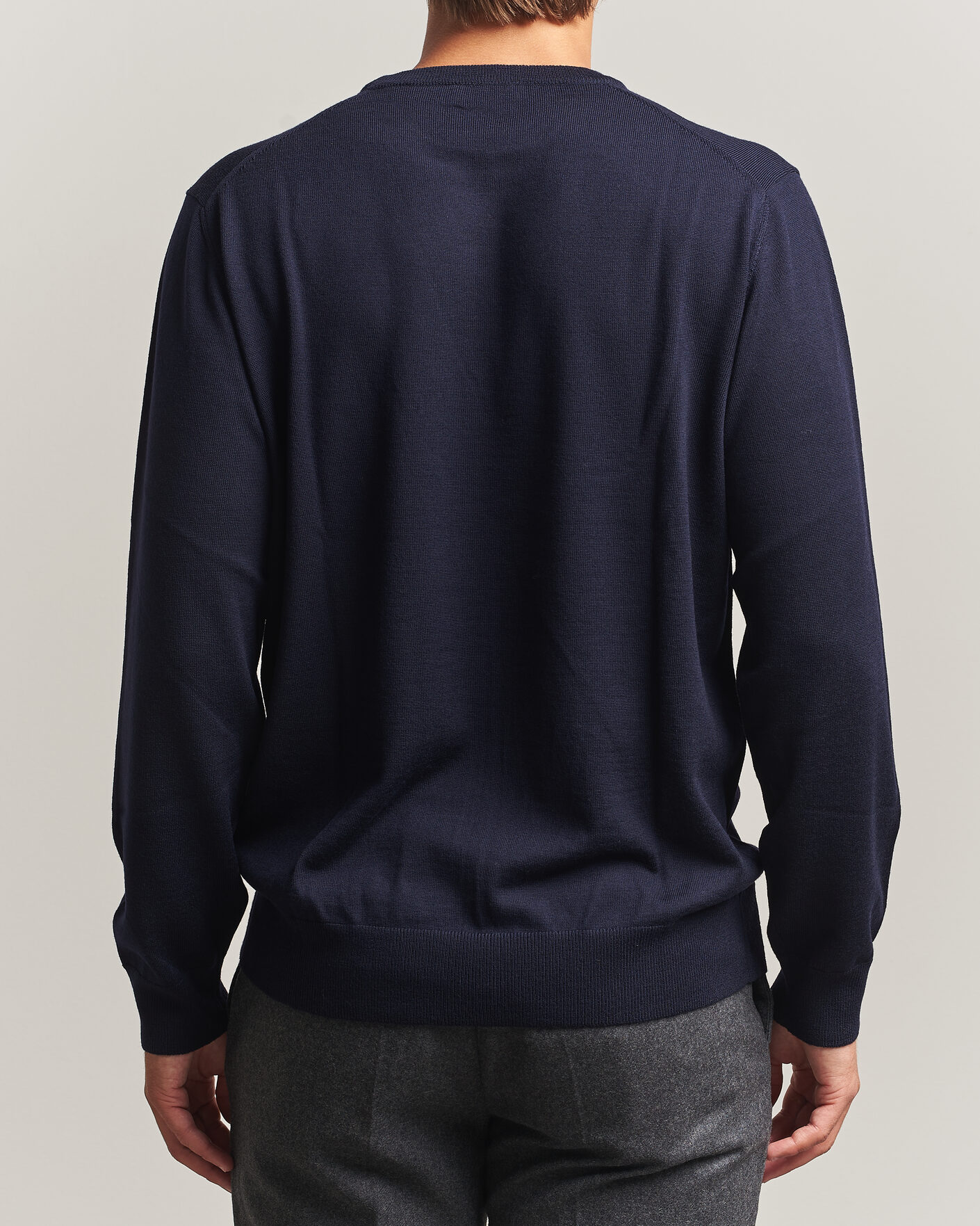 Herren | Pullover | Eton | Merino Wool Knitted Crew Neck Navy Blue