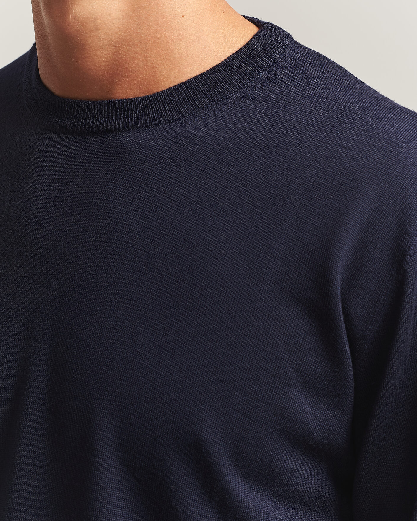 Herren | Pullover | Eton | Merino Wool Knitted Crew Neck Navy Blue