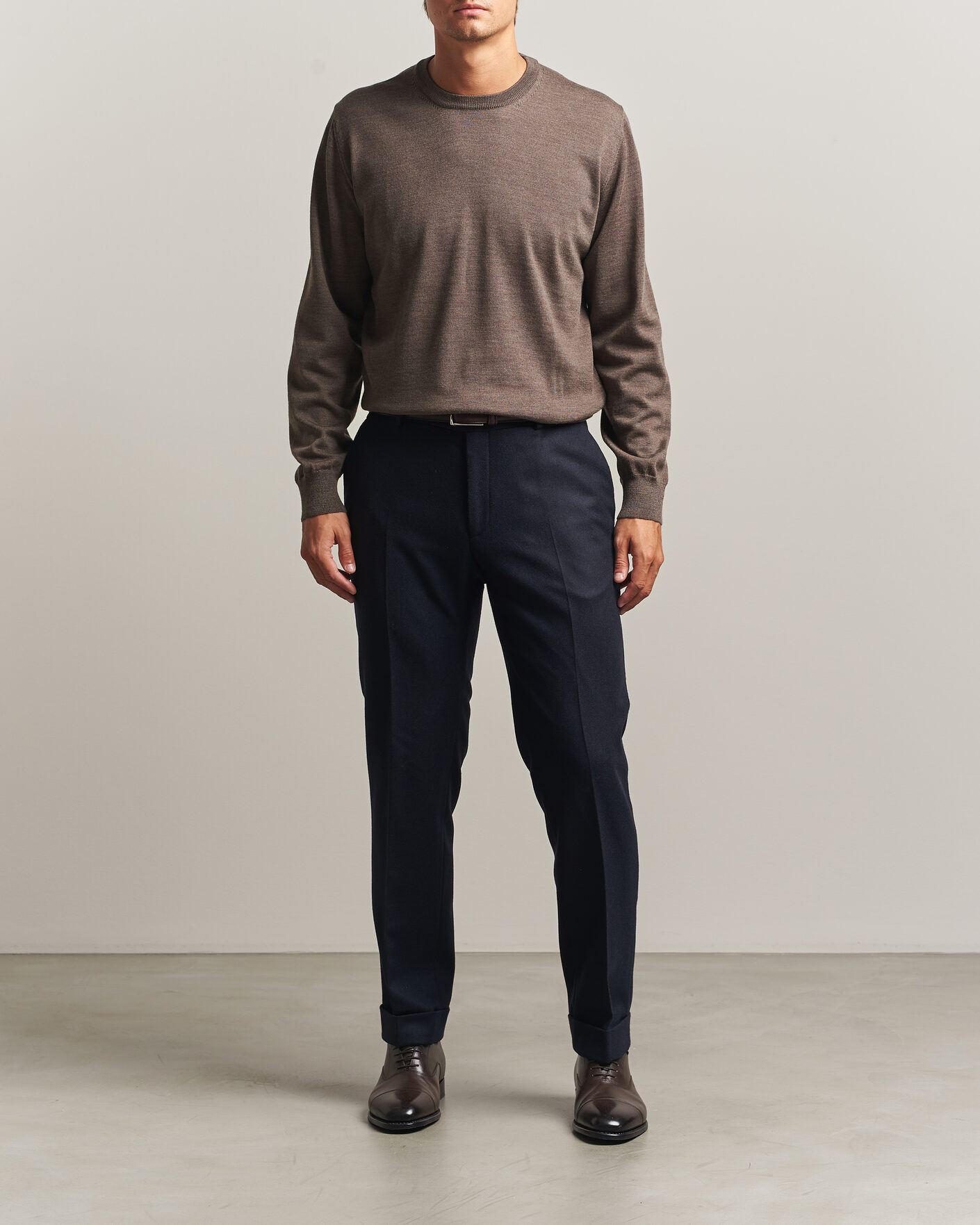 Herren | Pullover | Eton | Merino Wool Knitted Crew Neck Dark Brown