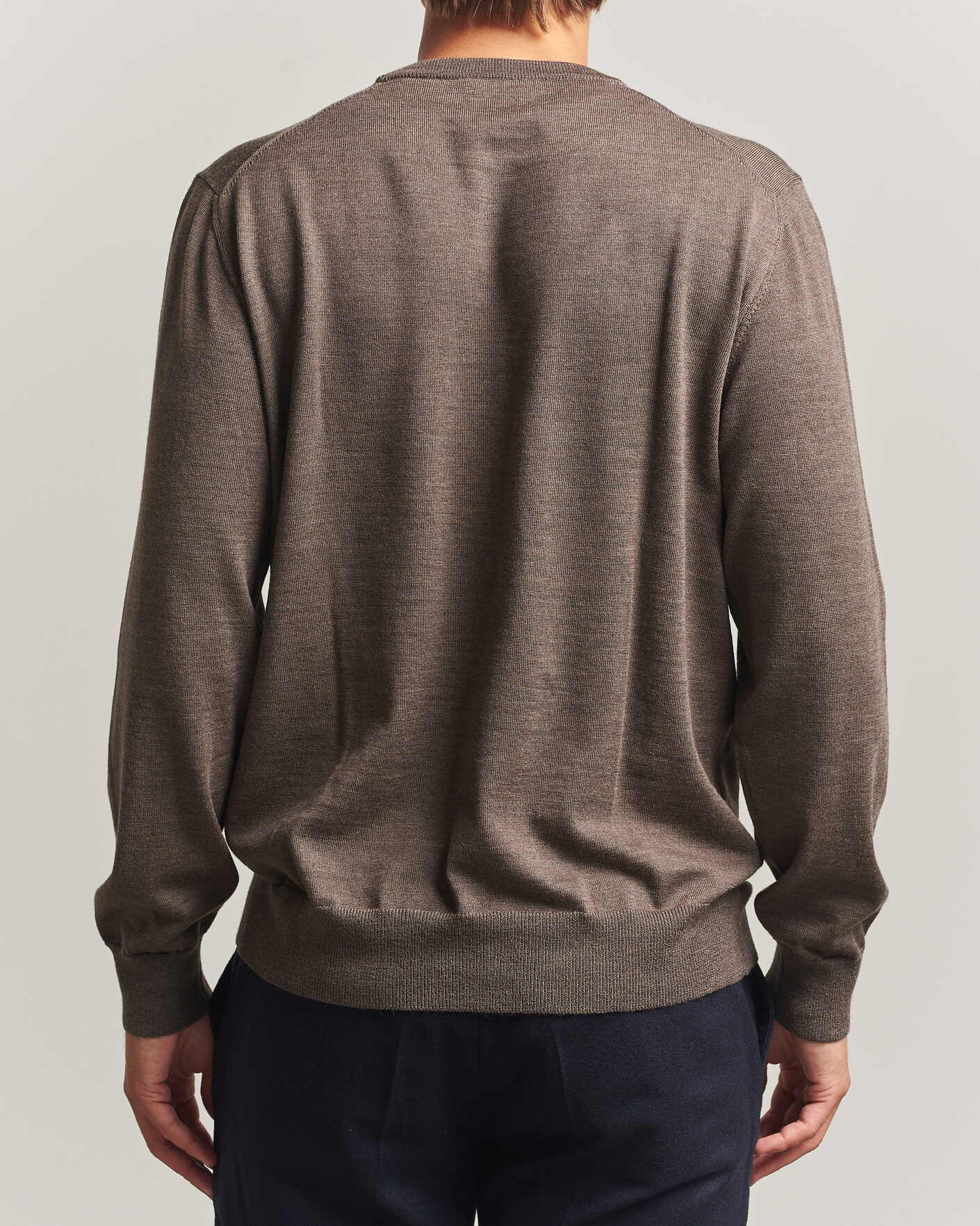 Herren | Pullover | Eton | Merino Wool Knitted Crew Neck Dark Brown