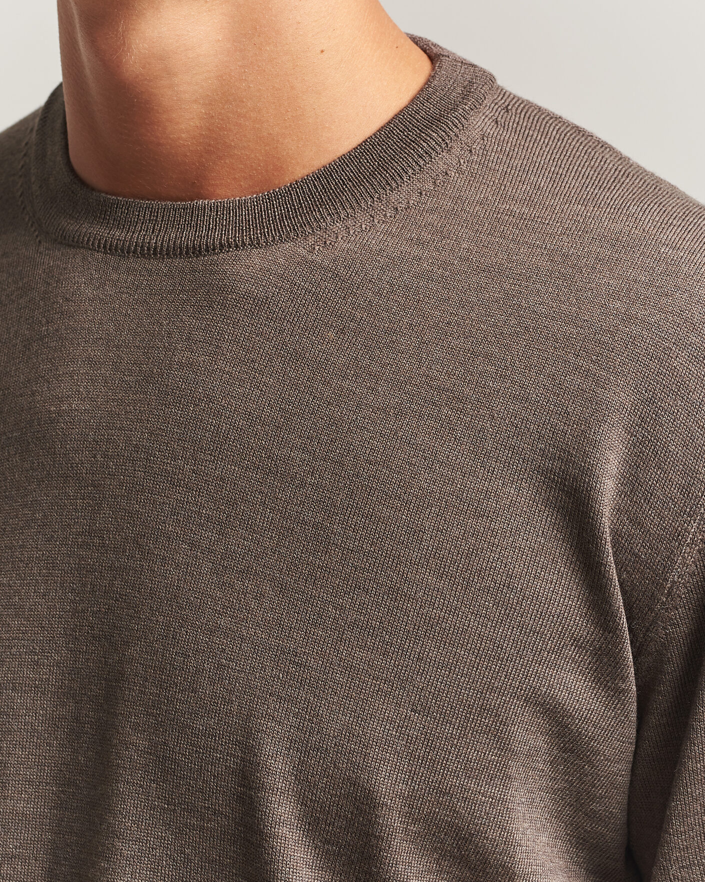 Herren | Pullover | Eton | Merino Wool Knitted Crew Neck Dark Brown