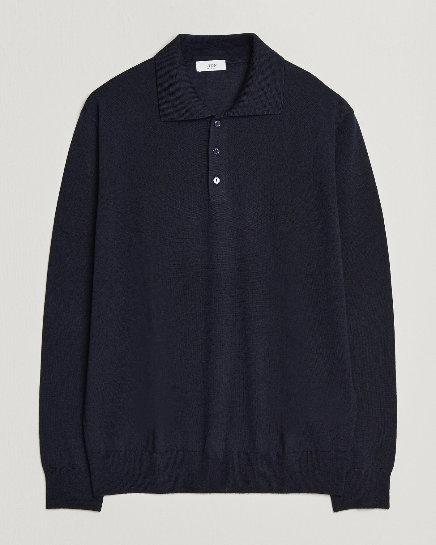 Herren | Pullover | Eton | Merino Wool Knitted Polo Navy Blue