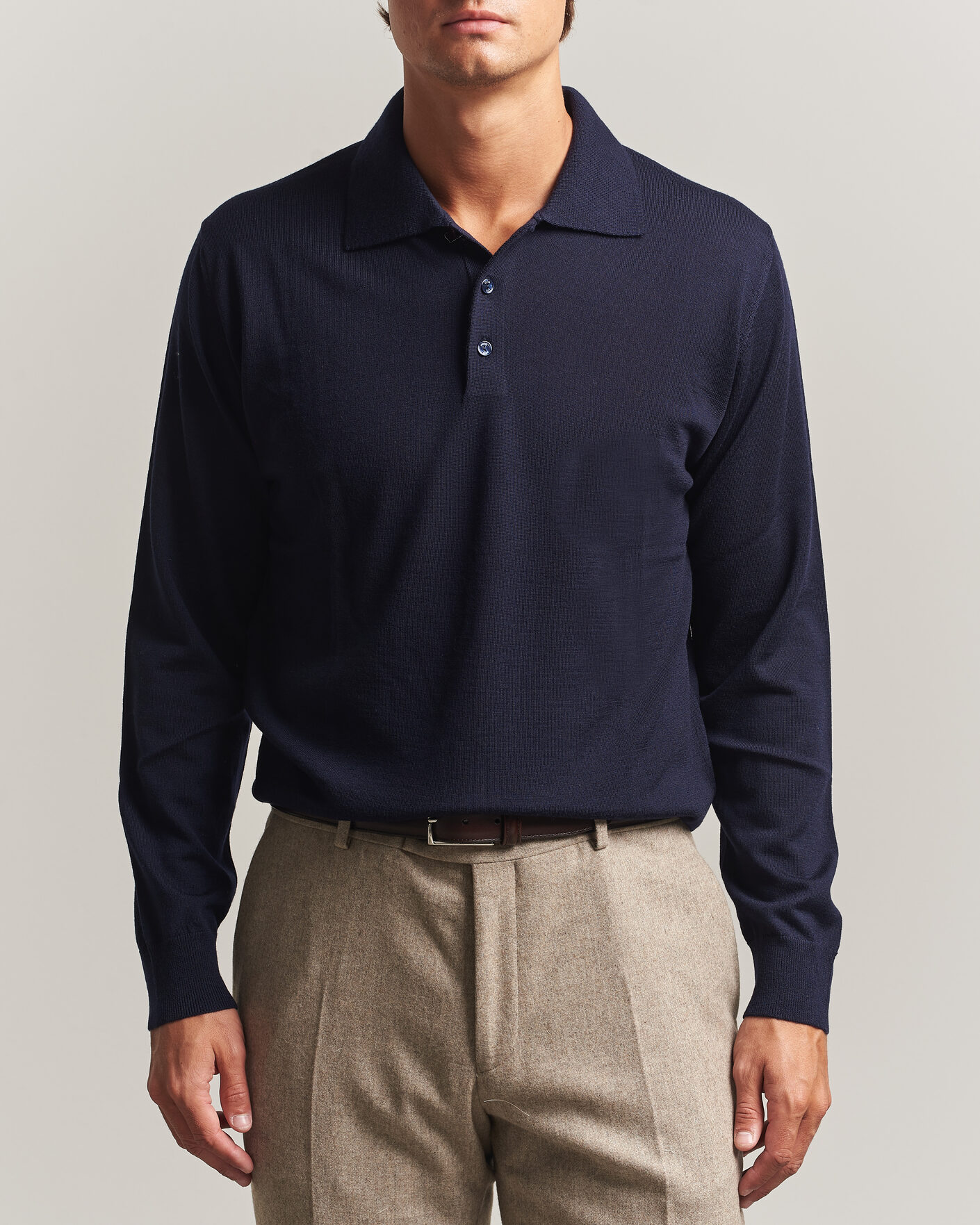 Herren | Pullover | Eton | Merino Wool Knitted Polo Navy Blue