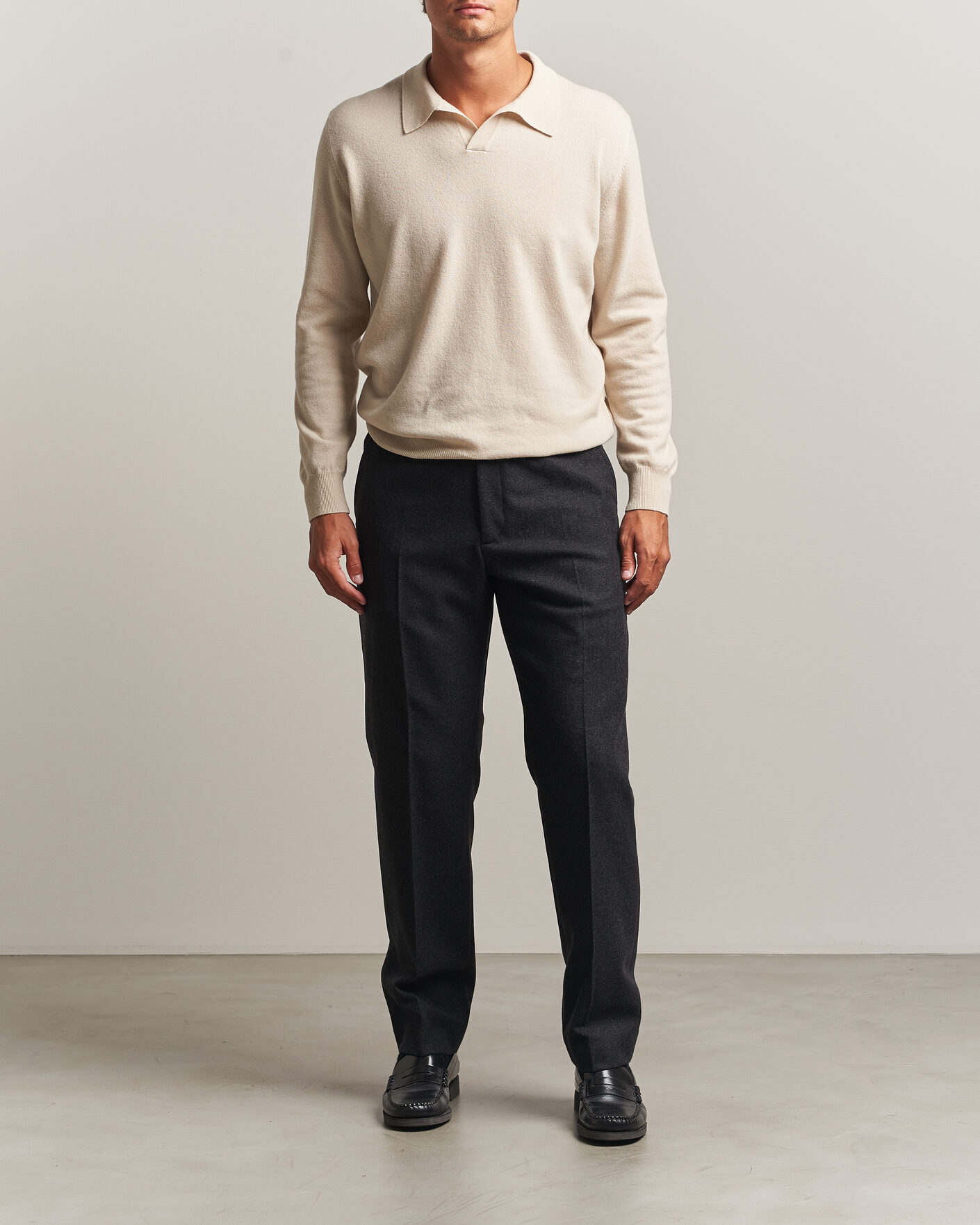 Herren | Hosen | Filippa K | Theo Relaxed Flannel Trousers Anthracite Melange