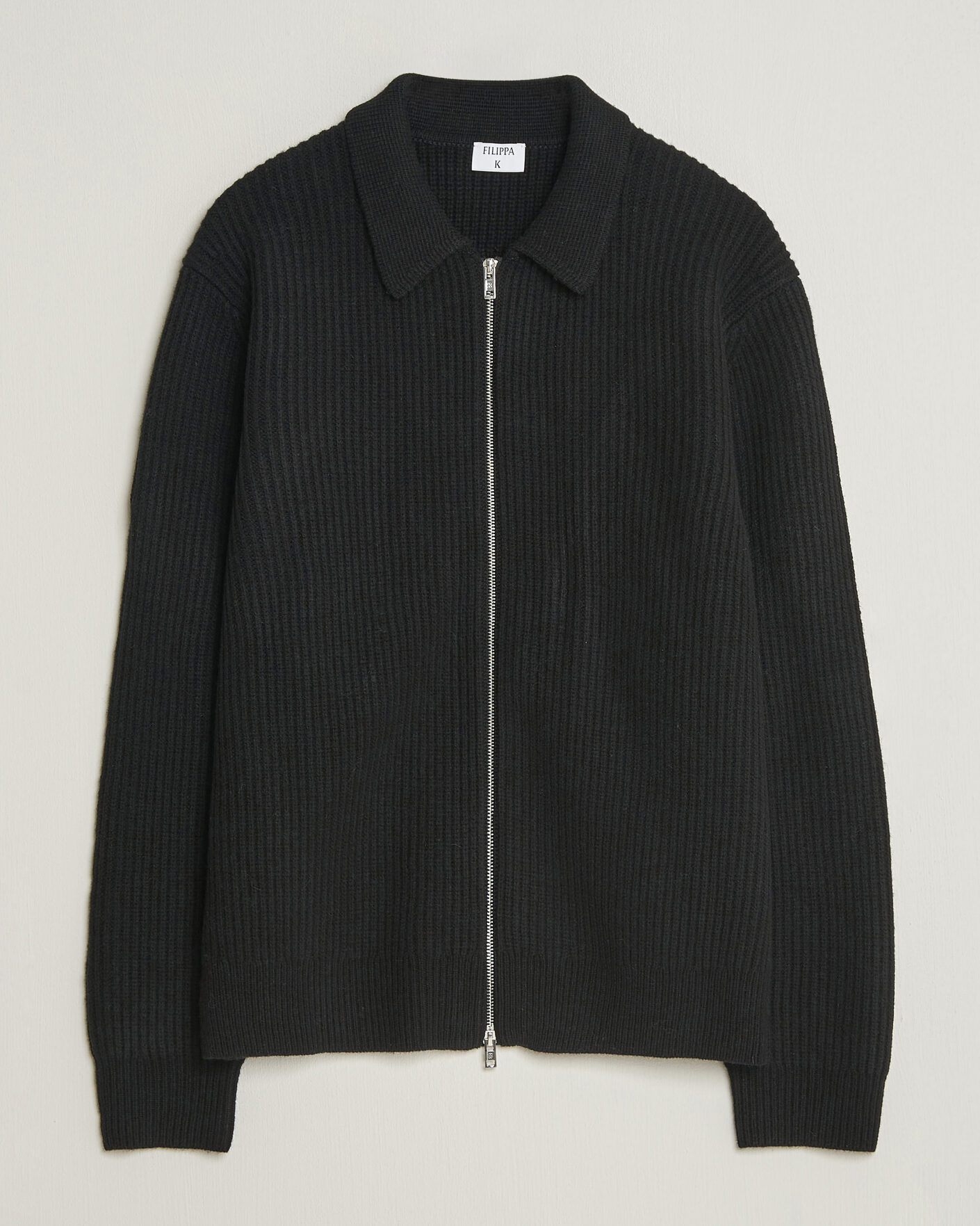 Herren | Pullover | Filippa K | Ribbed Wool Knitted Full Zip Black