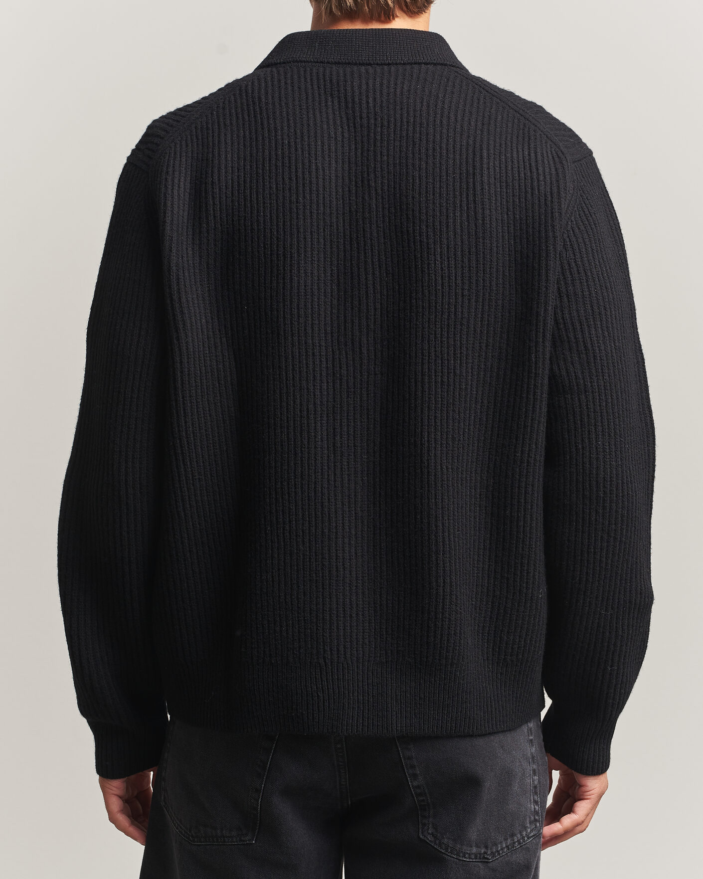 Herren | Pullover | Filippa K | Ribbed Wool Knitted Full Zip Black