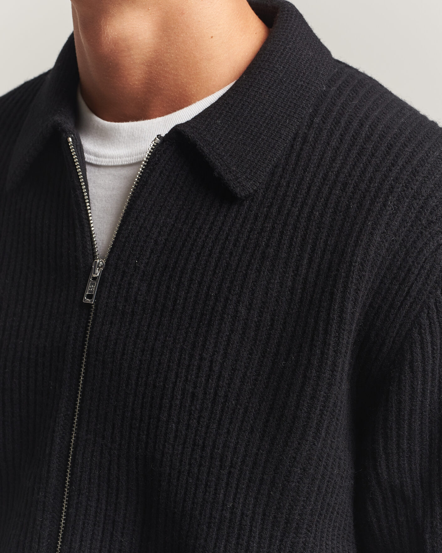 Herren | Pullover | Filippa K | Ribbed Wool Knitted Full Zip Black