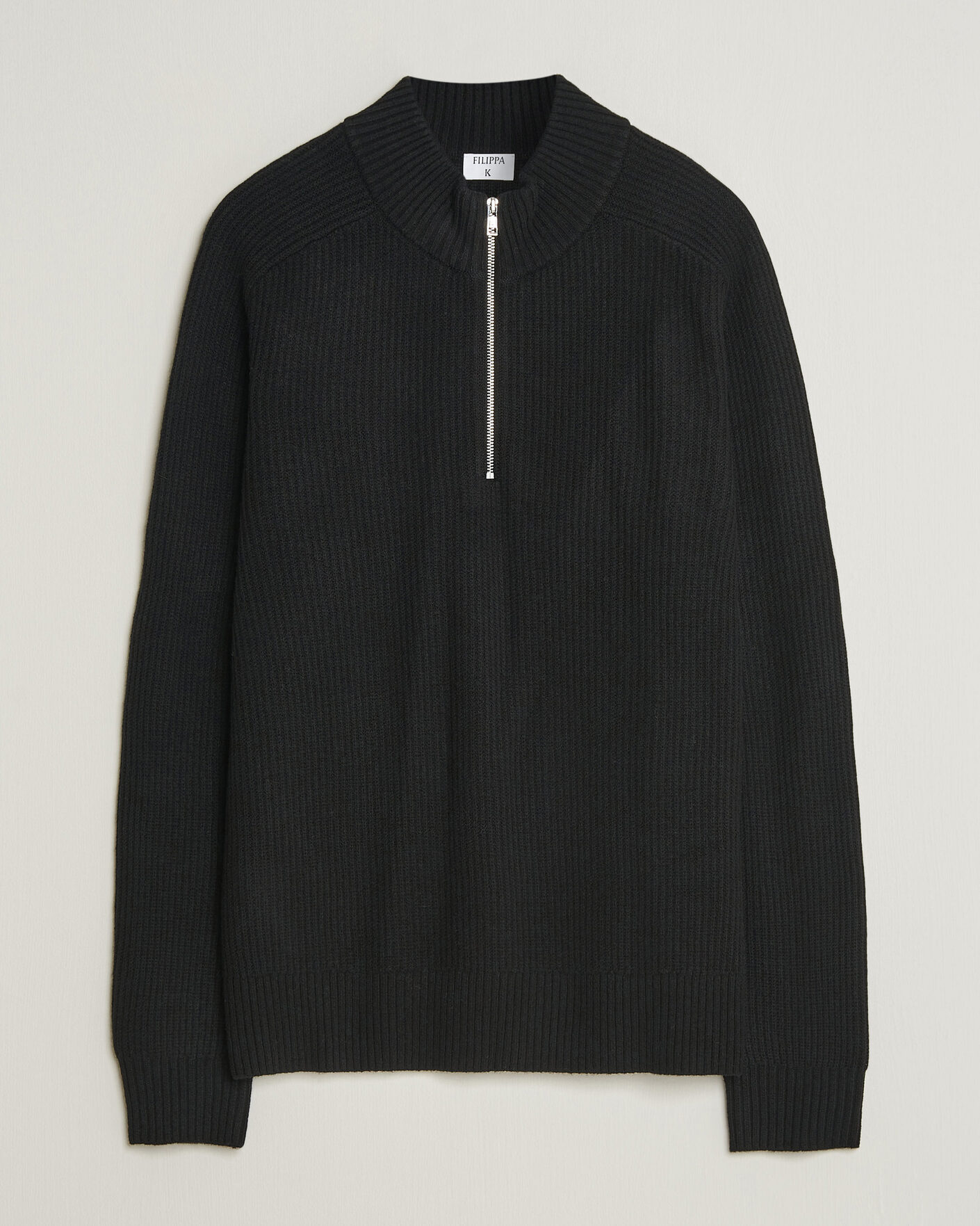 Herren | Pullover | Filippa K | Ribbed Wool Knitted Half Zip Black