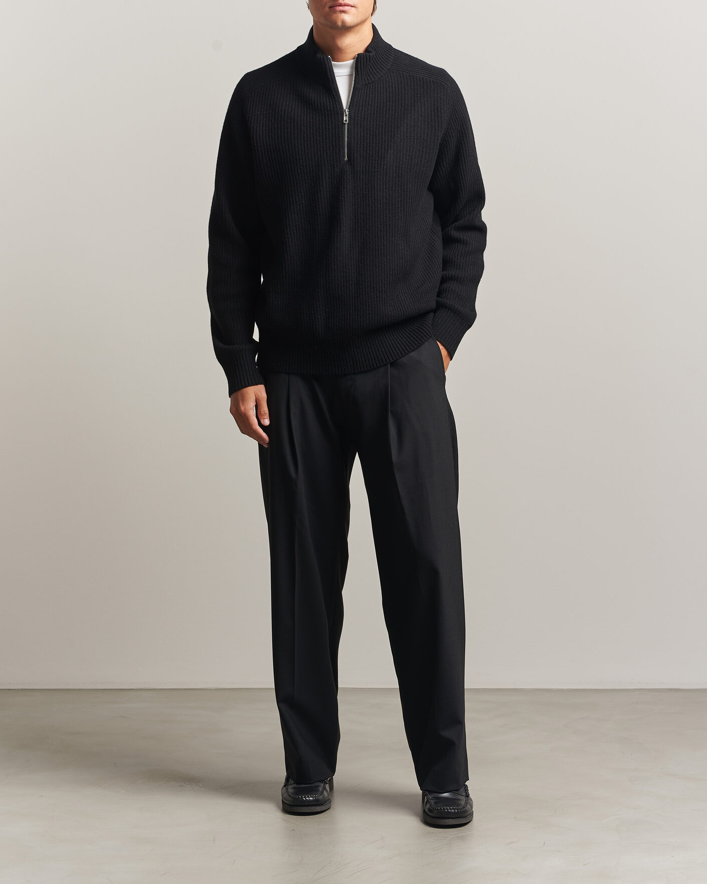 Herren | Pullover | Filippa K | Ribbed Wool Knitted Half Zip Black