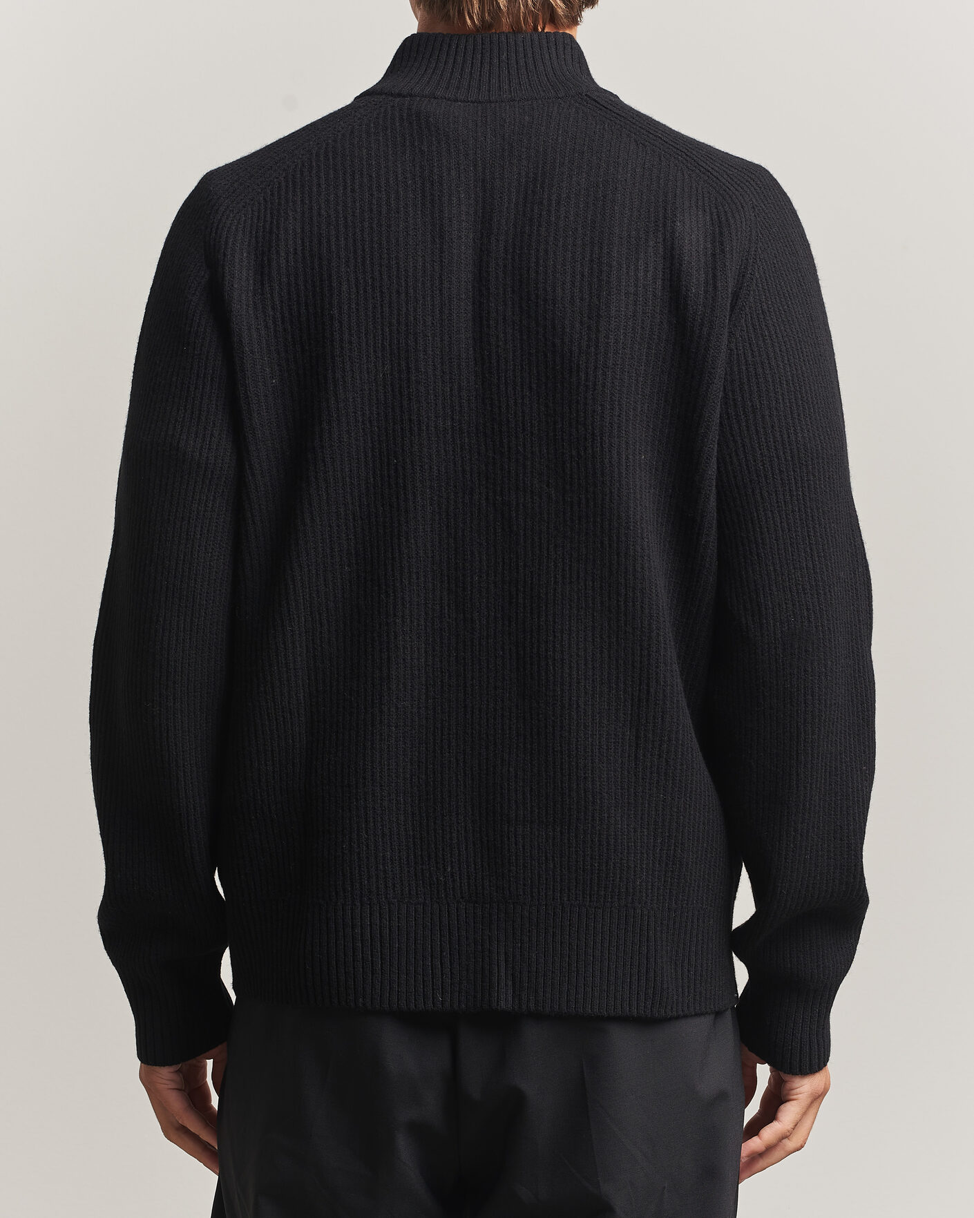 Herren | Pullover | Filippa K | Ribbed Wool Knitted Half Zip Black