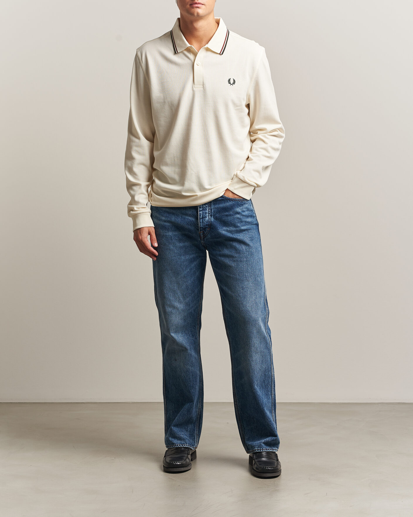 Herren | Poloshirts | Fred Perry | Twin Tipped Long Sleeve Polo Shirt Ecru