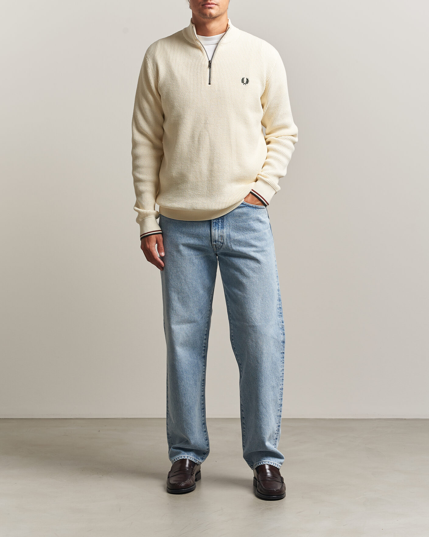 Herren | Pullover | Fred Perry | Waffle Stitch Half Zip Ecru