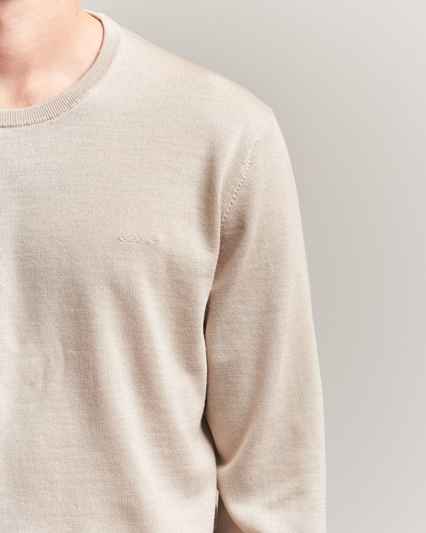 Herren | Pullover | Gant | Extrafine Merino Knitted Crew Neck Clay Beige