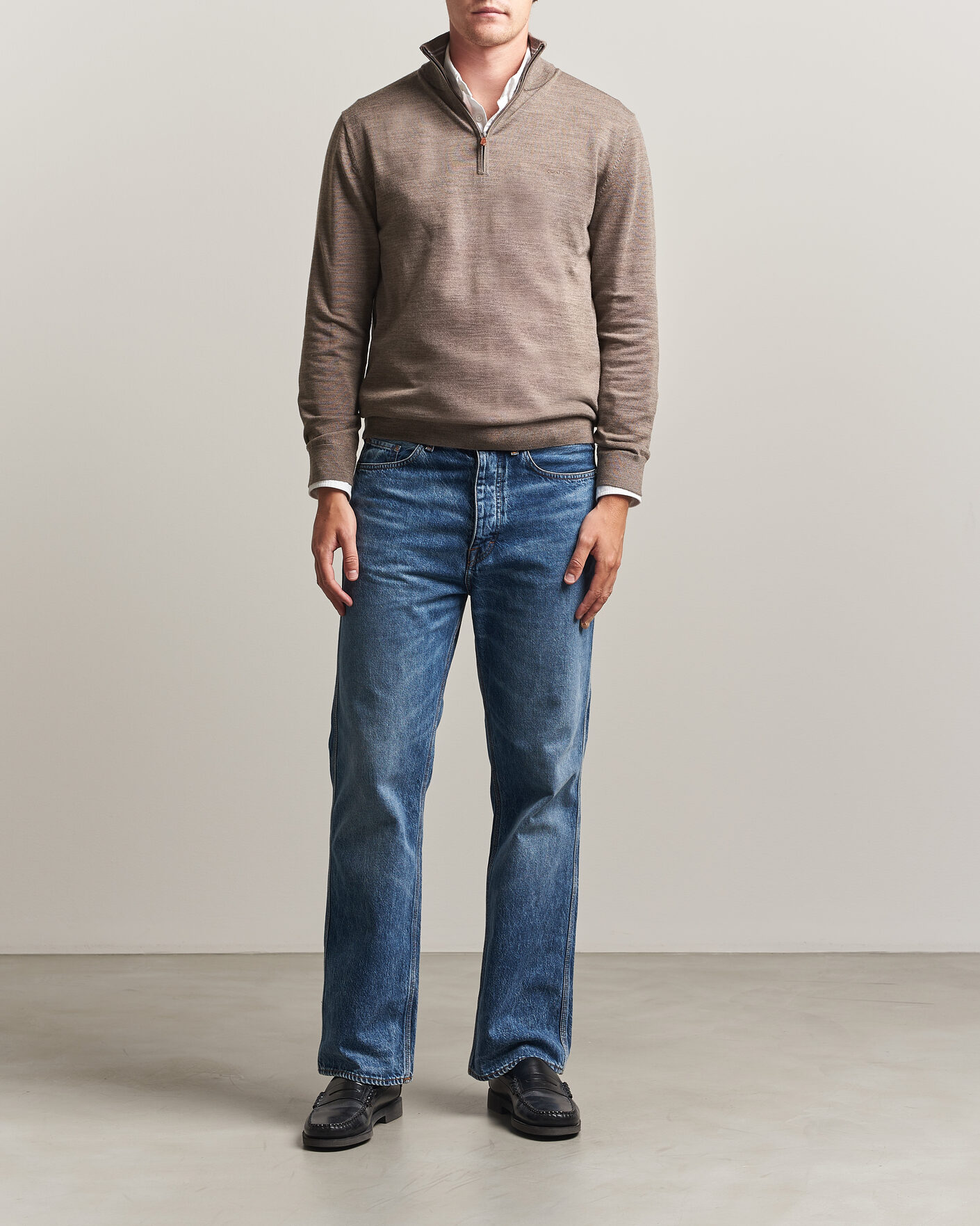 Herren | Pullover | Gant | Extrafine Merino Knitted Half Zip Dark Hazelnut Melange