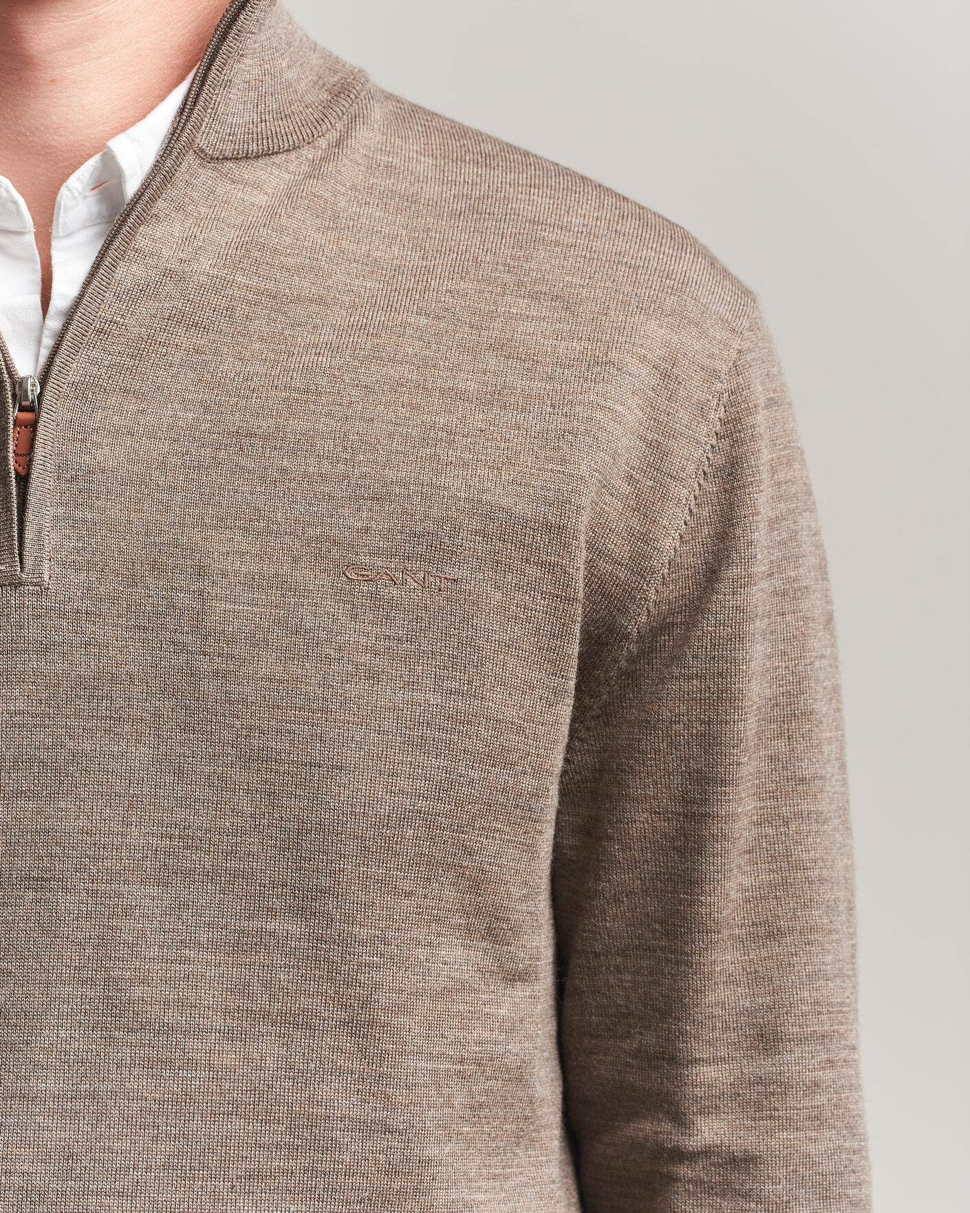 Herren | Pullover | Gant | Extrafine Merino Knitted Half Zip Dark Hazelnut Melange