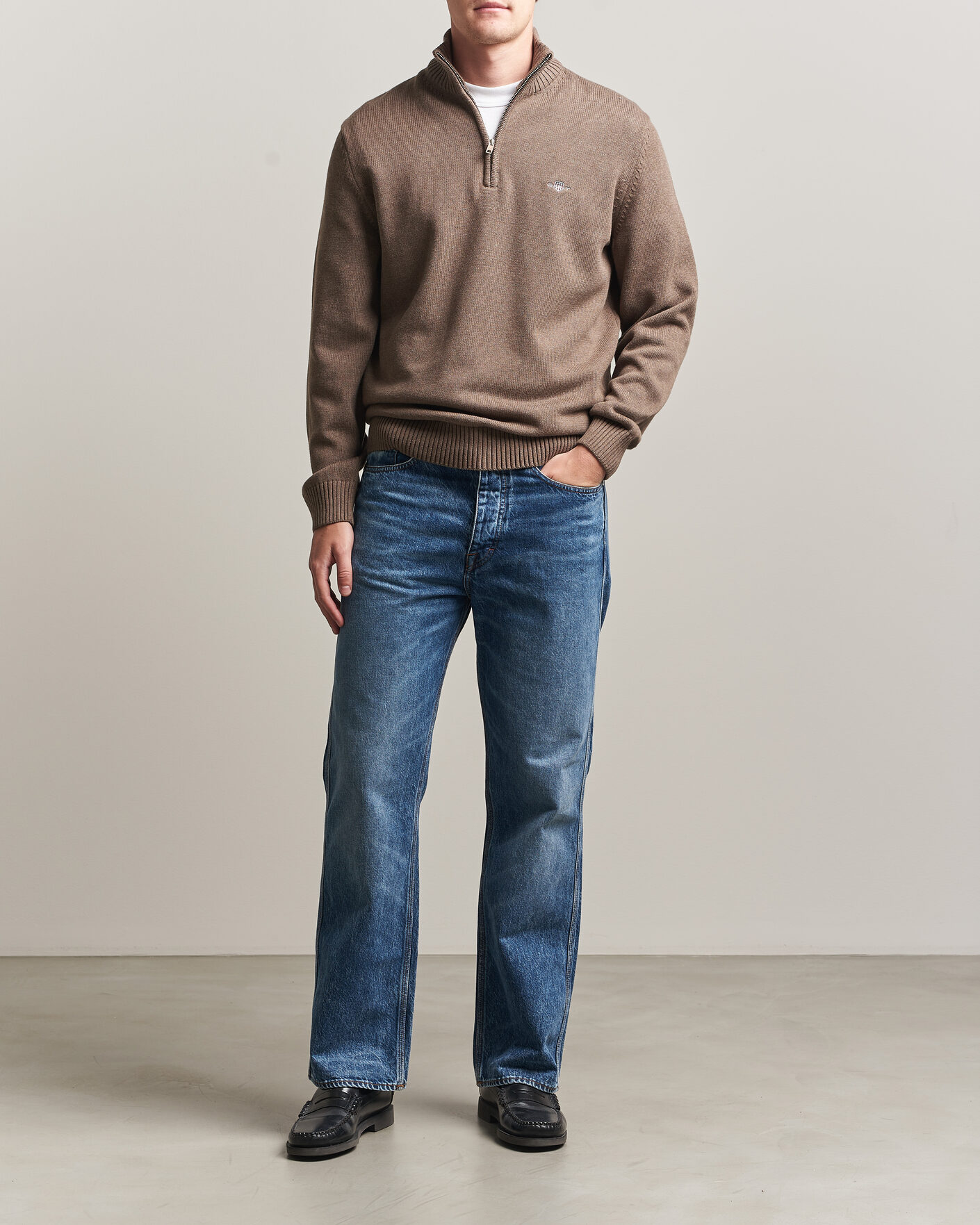 Herren | Pullover | Gant | Casual Cotton Knitted Half Zip Dark Hazelnut Melange