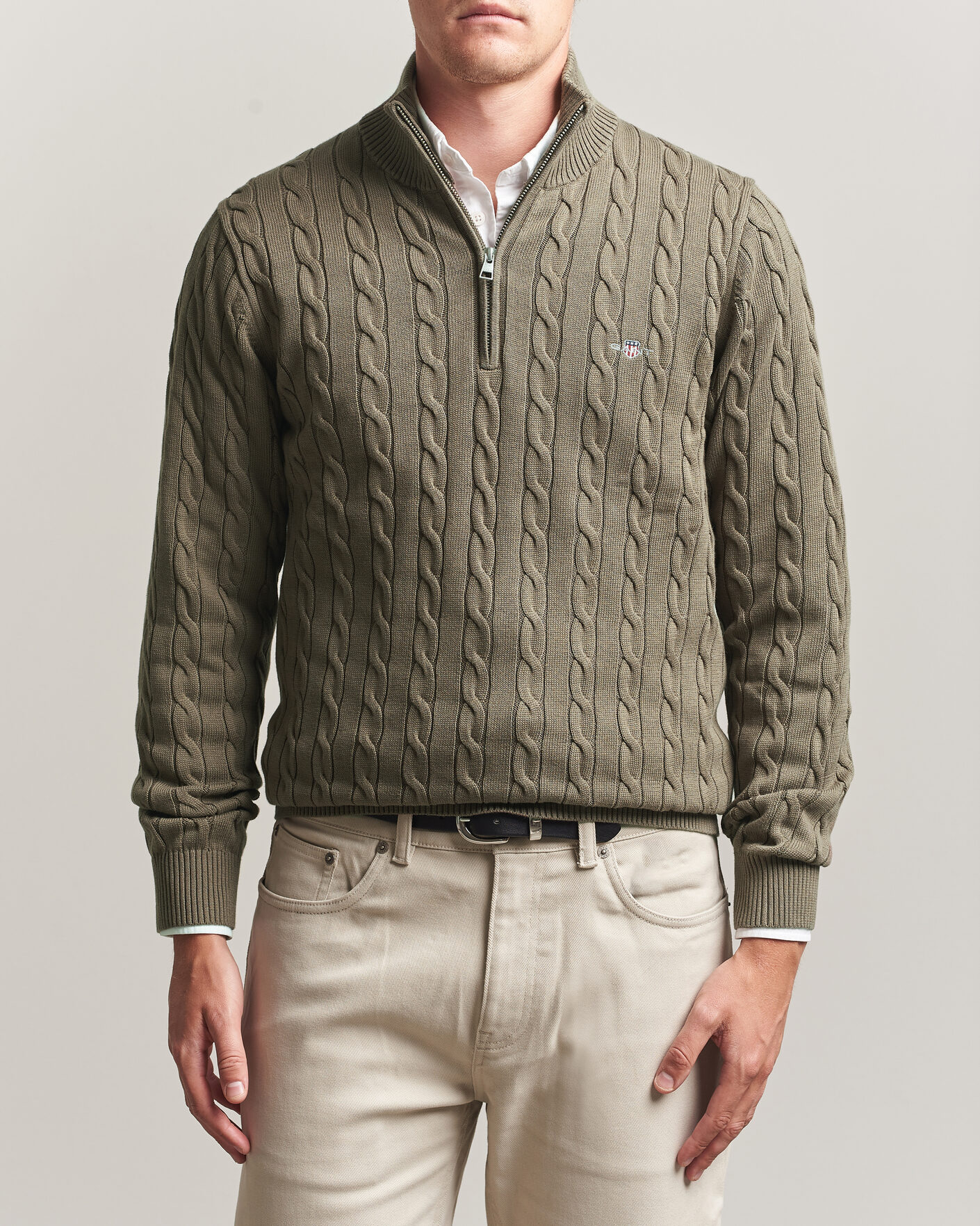 Herren | Pullover | Gant | Cotton Cable Half Zip Faded Taupe