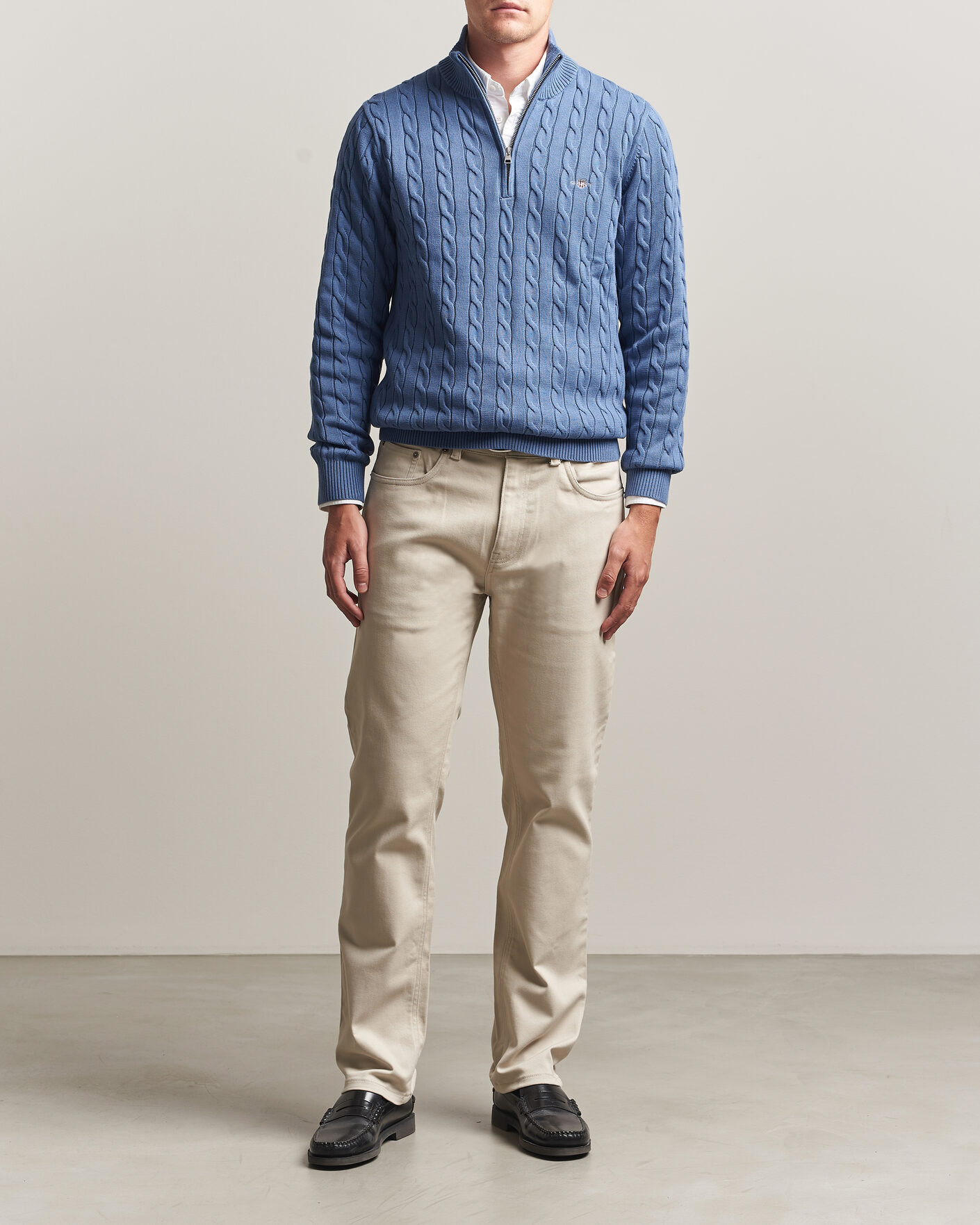 Herren | Pullover | Gant | Cotton Cable Half Zip Blue Horizon