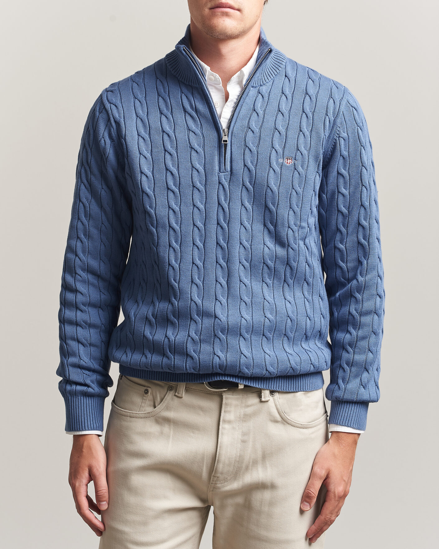 Herren | Pullover | Gant | Cotton Cable Half Zip Blue Horizon