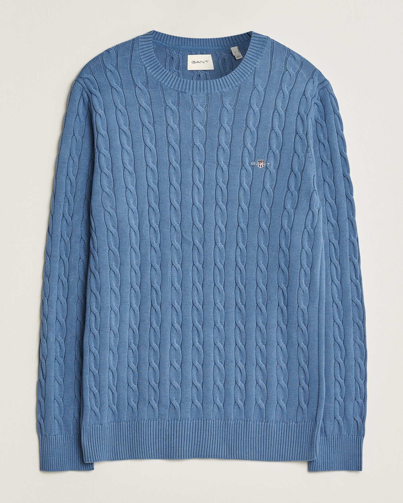 Herren | Pullover | Gant | Cotton Cable Crew Neck Blue Horizon