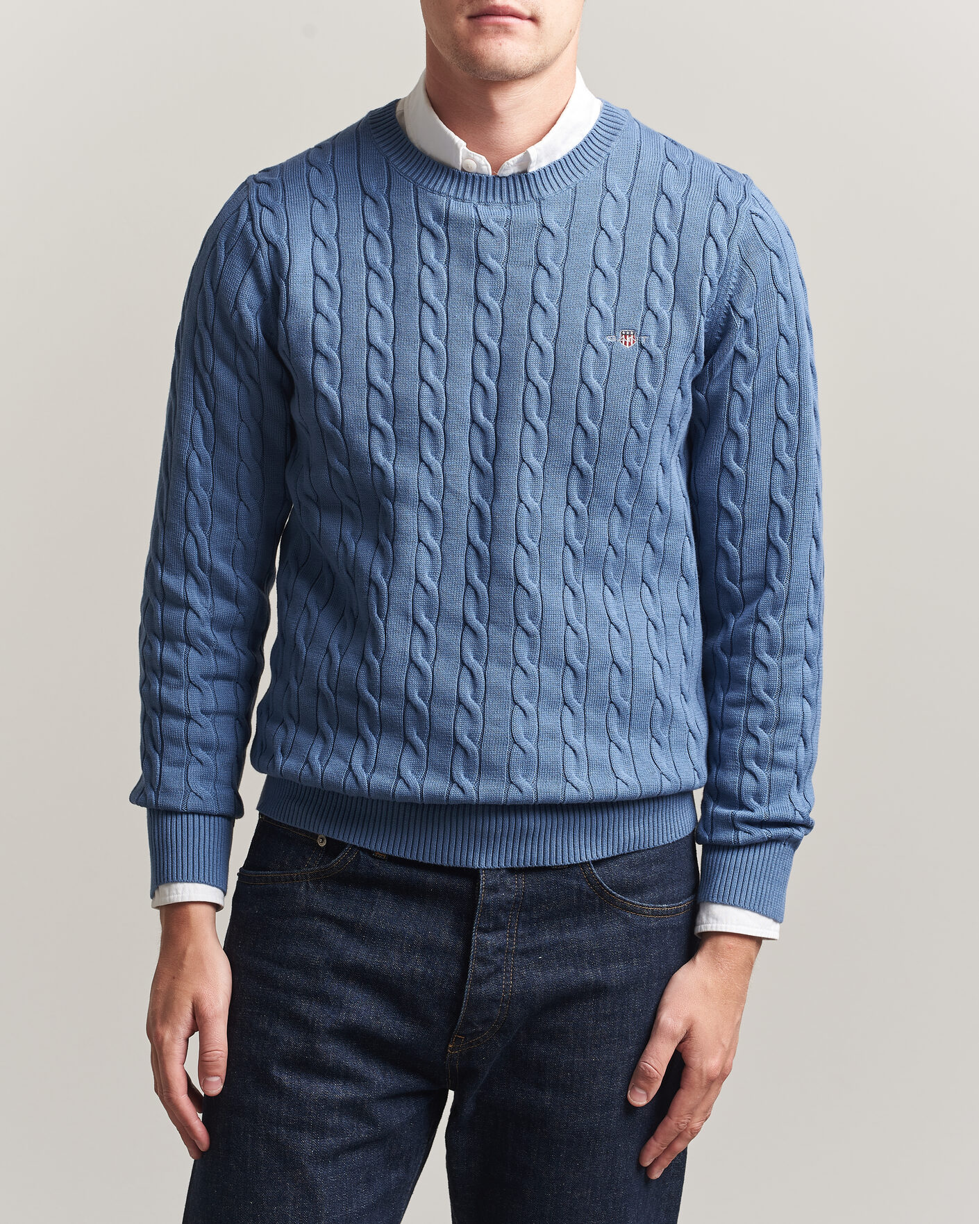 Herren | Pullover | Gant | Cotton Cable Crew Neck Blue Horizon