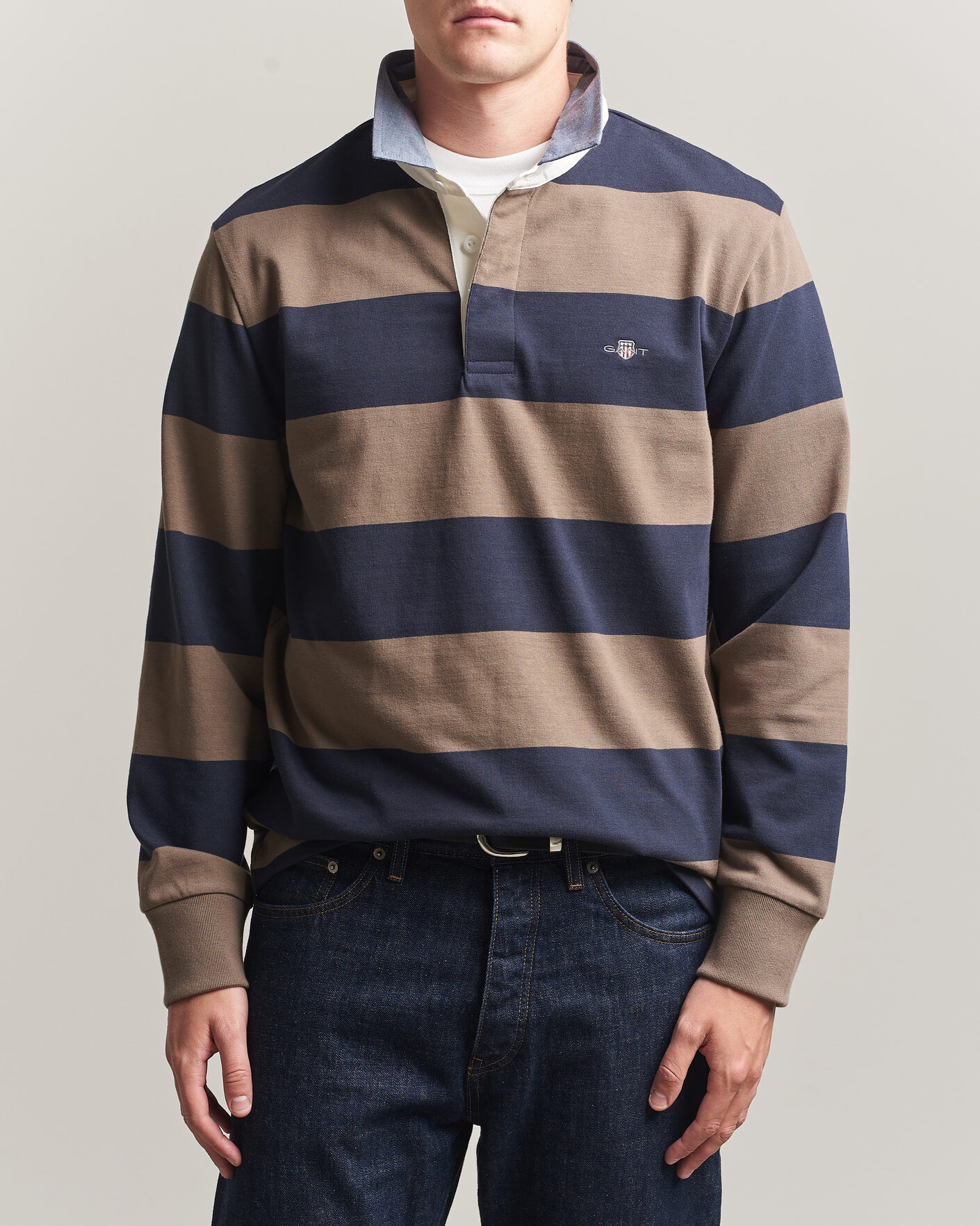 Herren | Pullover | Gant | Chambray Barstriped Rugger Faded Taupe