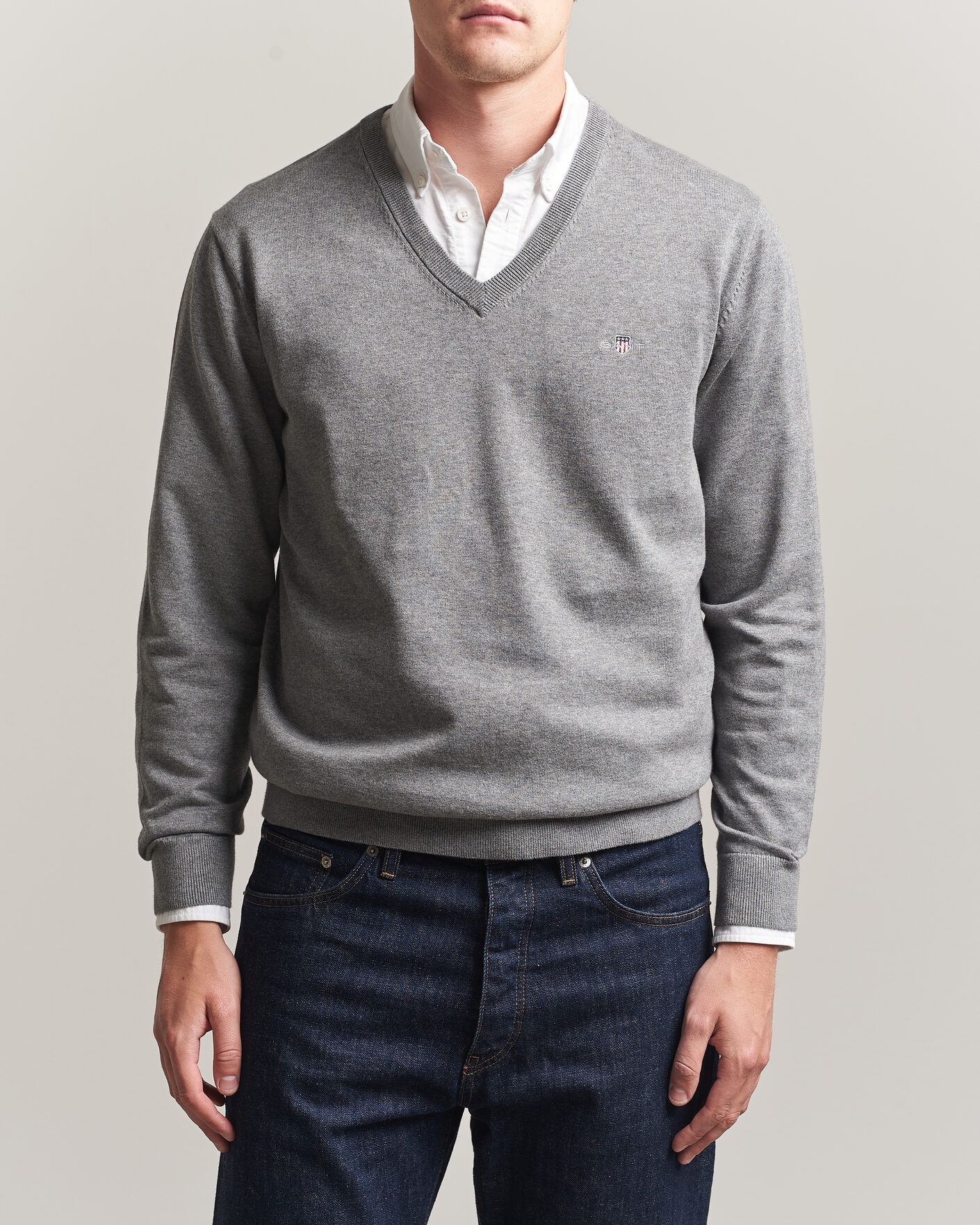Herren | Pullover | Gant | Classic Cotton V-Neck Dark Grey Melange