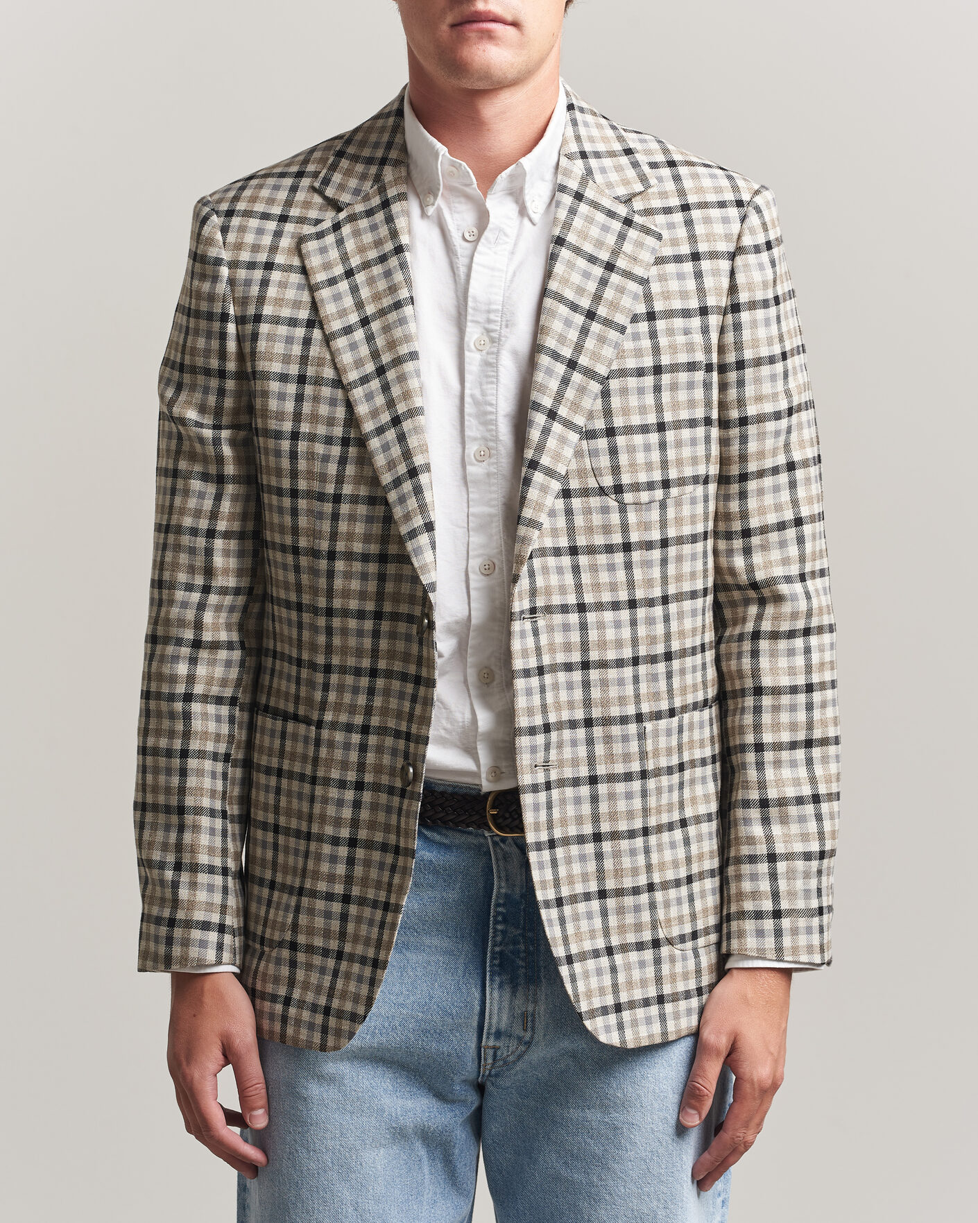 Herren | Sakkos | Gant | Wool/Linen Checked Blazer Cream