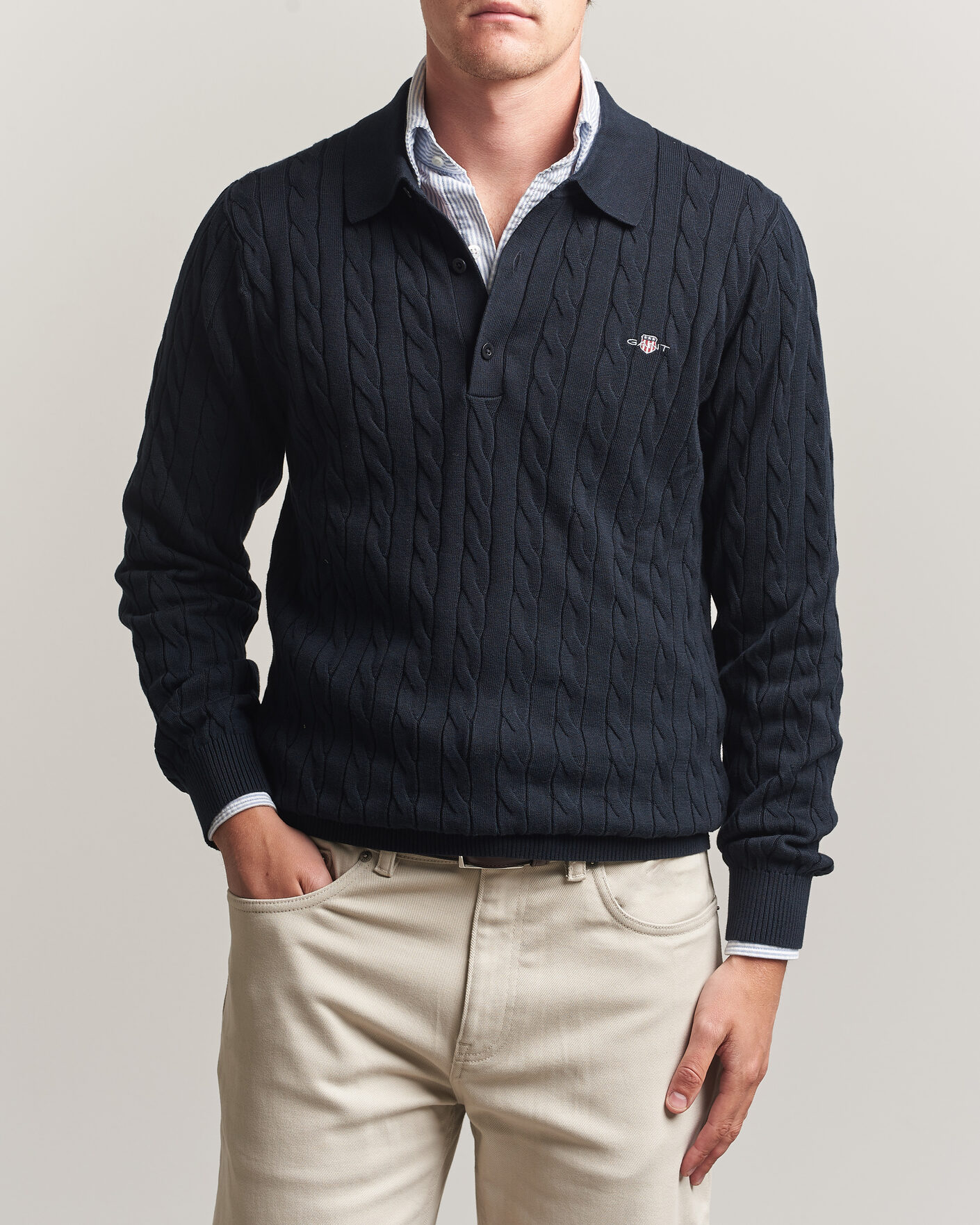 Herren | Pullover | Gant | Cotton Cable Polo Evening Blue