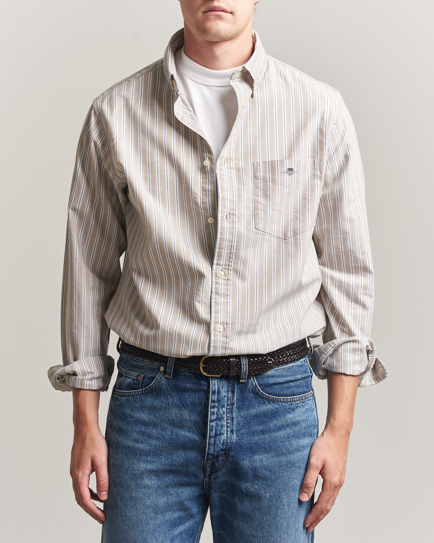 Herren | Hemden | Gant | Regular Fit Classic Striped Oxford Shirt Light Taupe