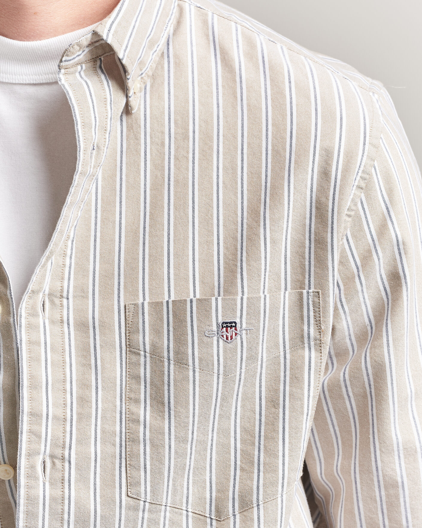 Herren | Hemden | Gant | Regular Fit Classic Striped Oxford Shirt Light Taupe