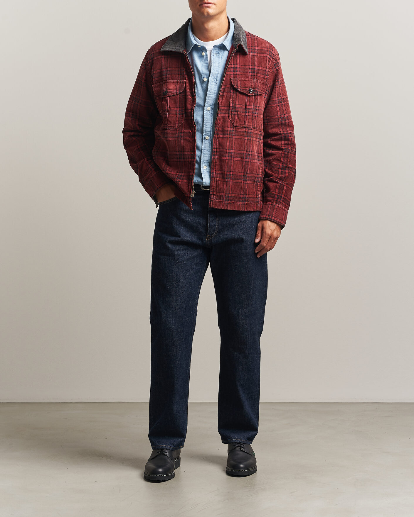 Herren | Jacken | RRL | Corduroy Zip Shirt Jacket Red/Black
