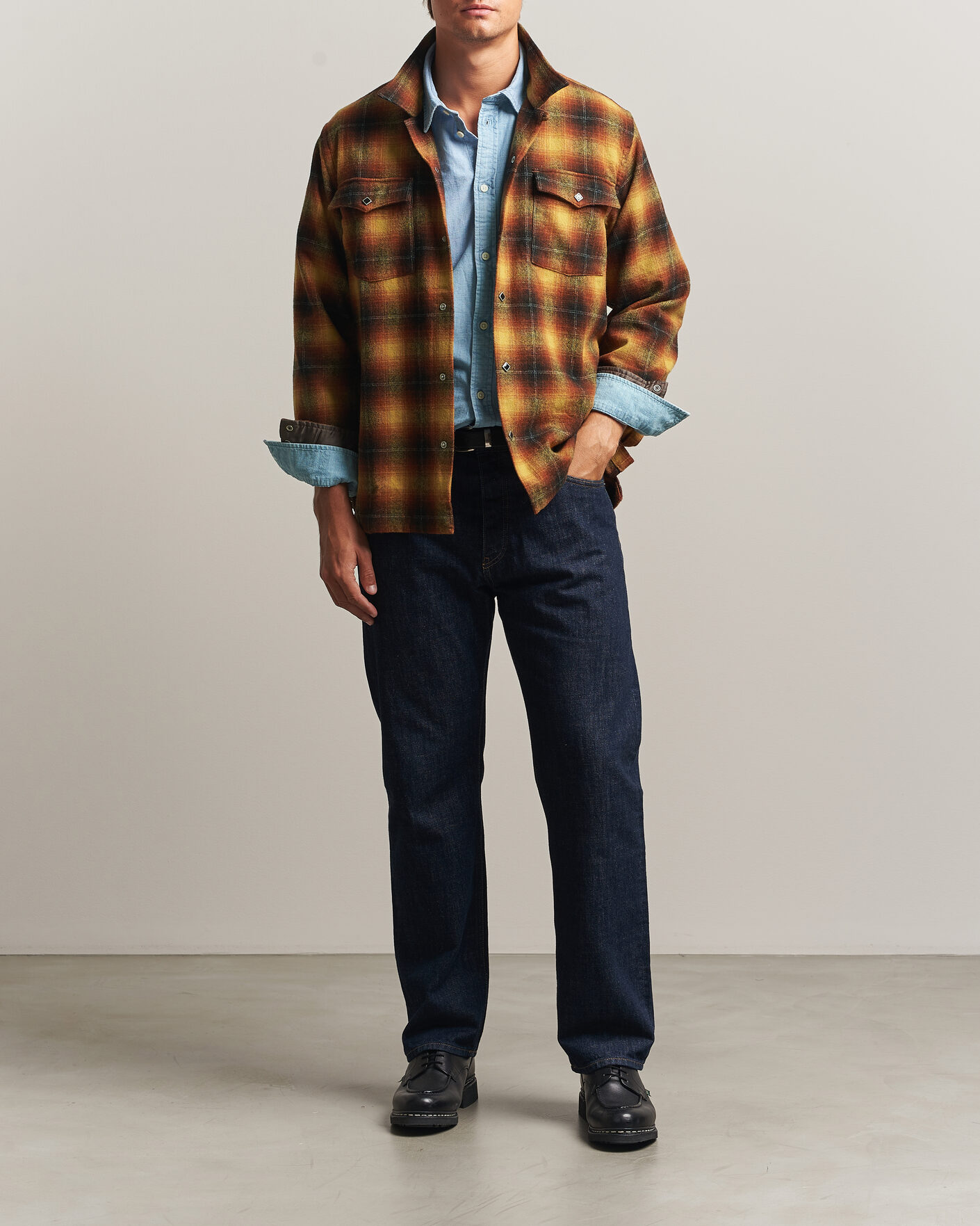 Herren | Hemden | RRL | Jesse Plaid Camp Shirt Orange/Yellow