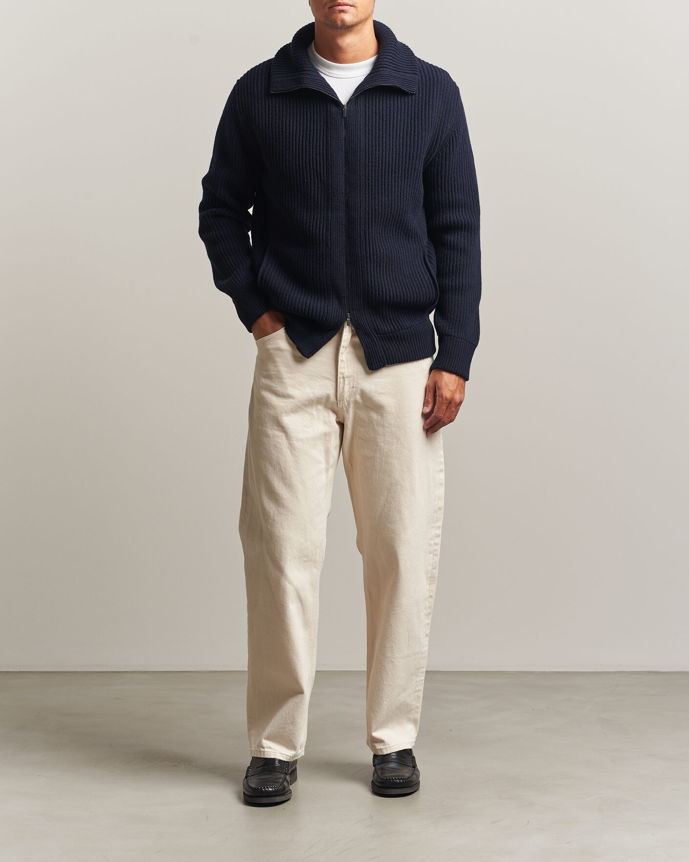 Herren | Pullover | Altea | Rib Wool Bomber Cardigan Navy