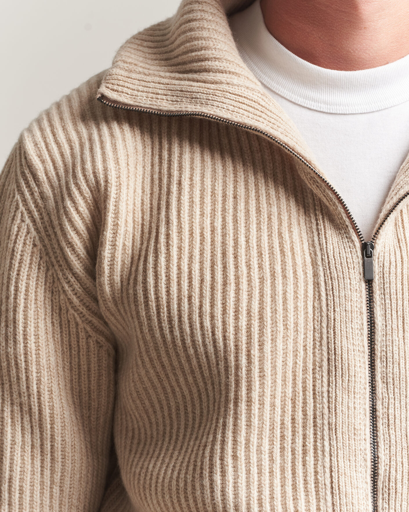 Herren | Pullover | Altea | Rib Wool Bomber Cardigan Beige