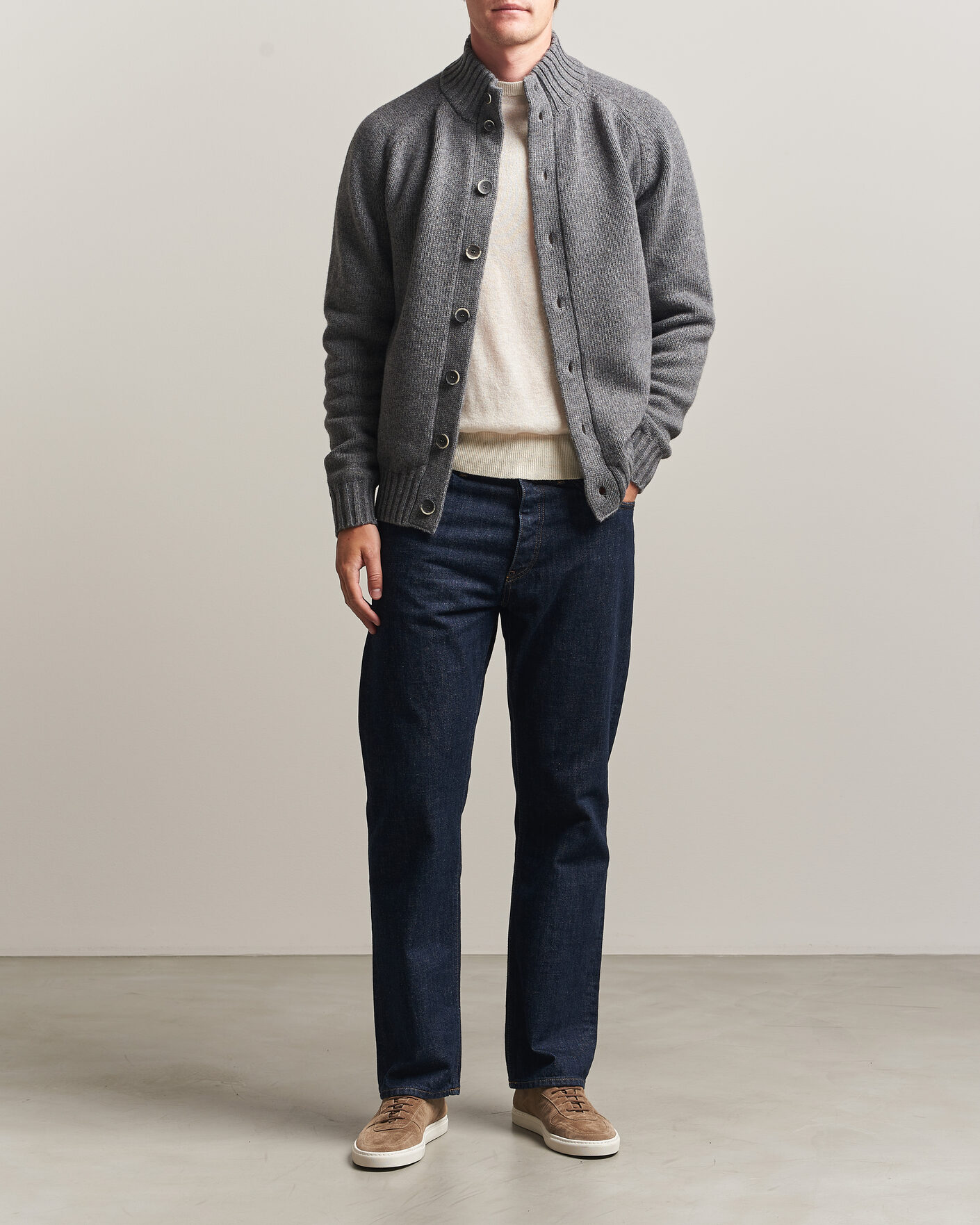 Herren | Pullover | Altea | Raglan Sleeve Buttoned Cardigan Grey Melange