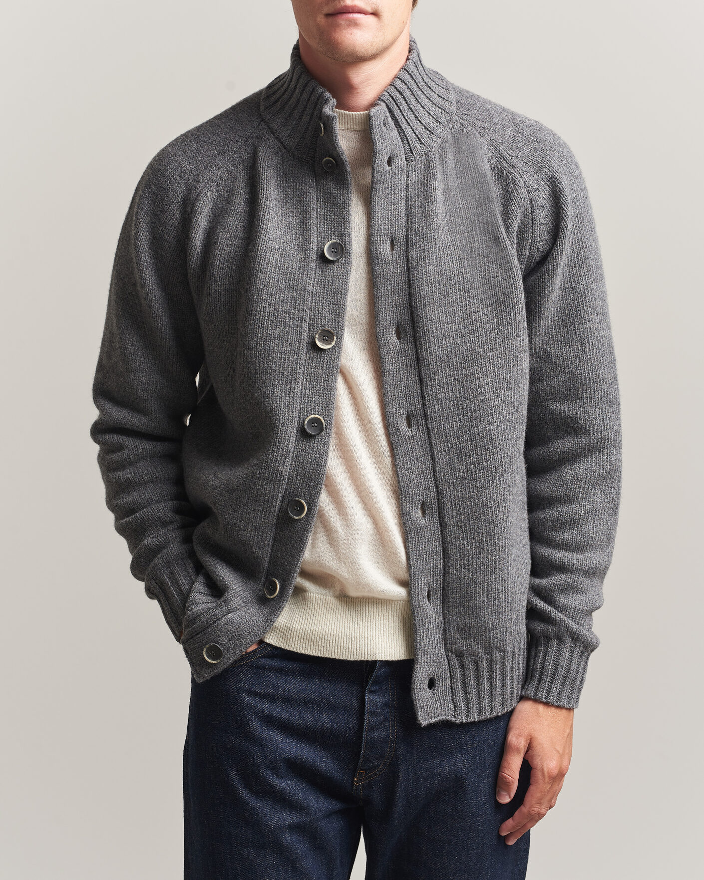 Herren | Pullover | Altea | Raglan Sleeve Buttoned Cardigan Grey Melange