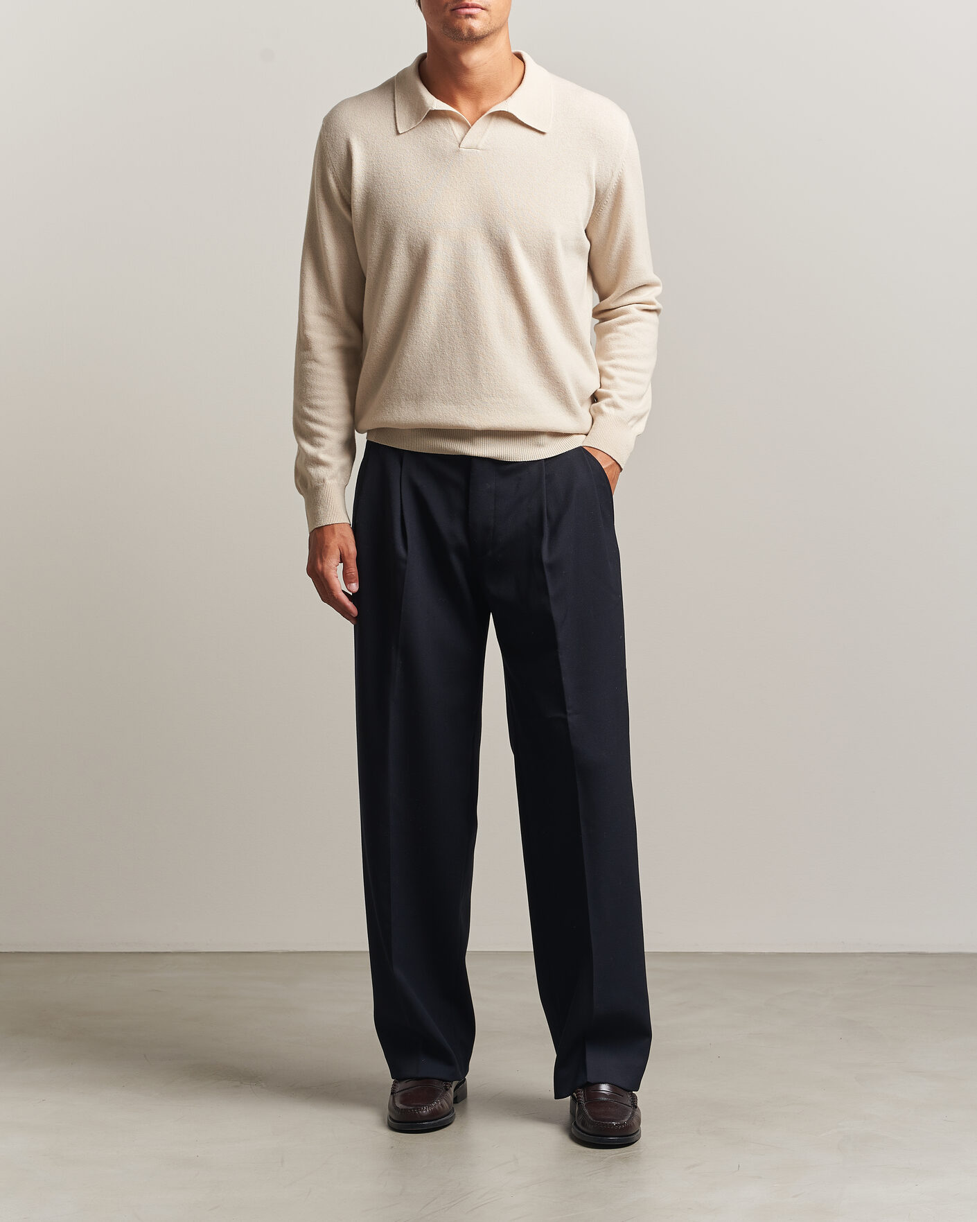 Herren | Pullover | Altea | Long Sleeve Knitted Polo Beige